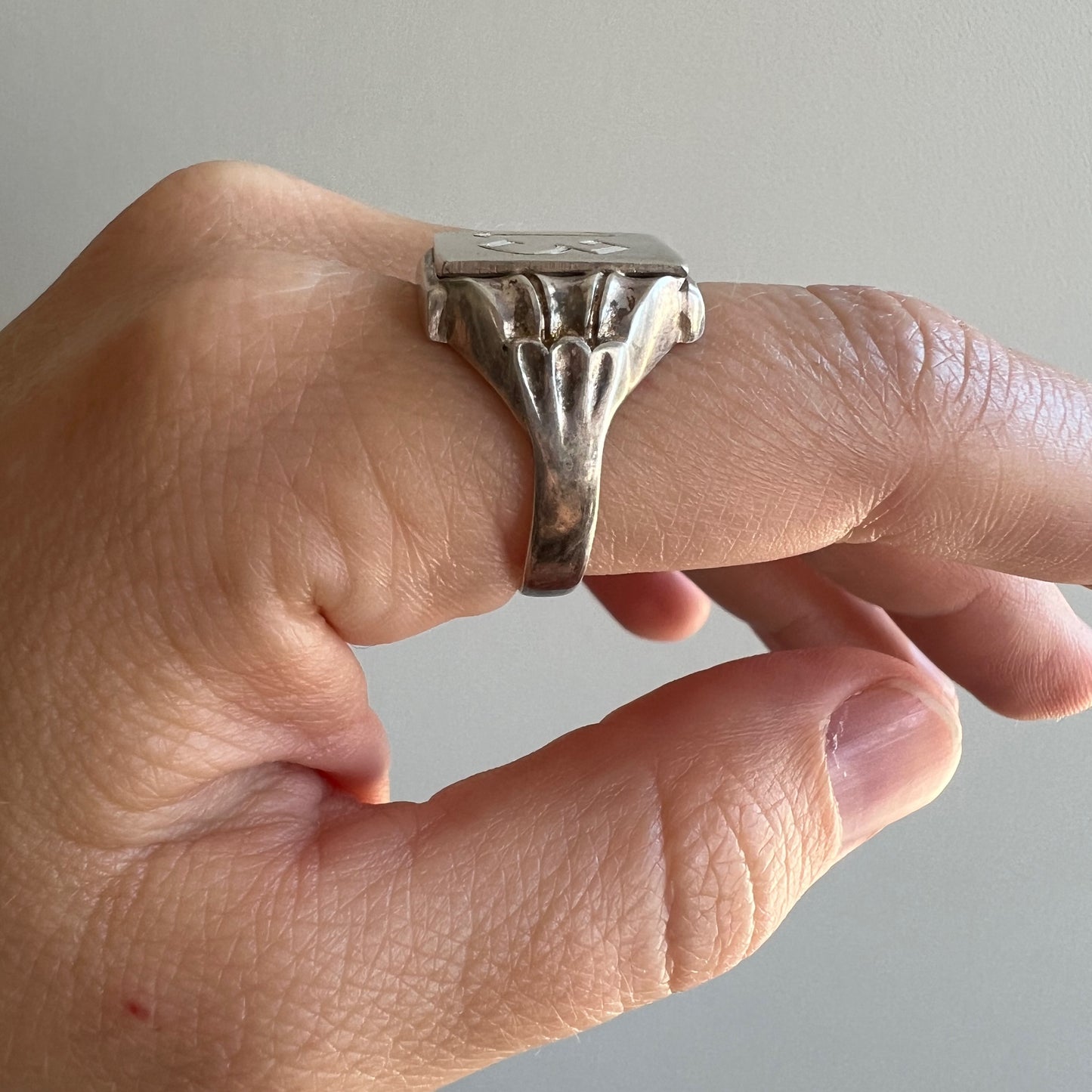 reimagined V I N T A G E // lucky 13 / 800 silver signet ring with new engraving / size 8.5-ish