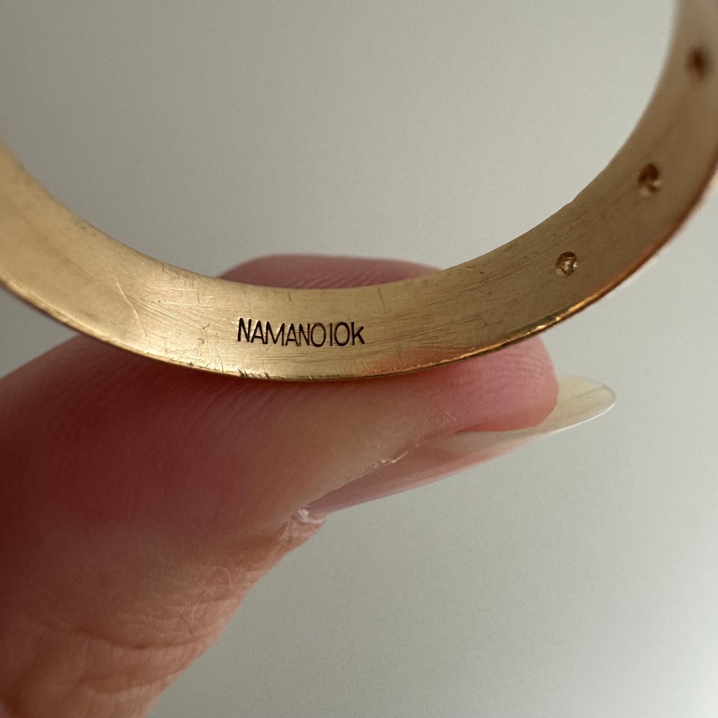 reimagined V I N T A G E // star story / 10k 4mm subtle D-shaped band with seven new star-set diamonds / size 9.5-9.75