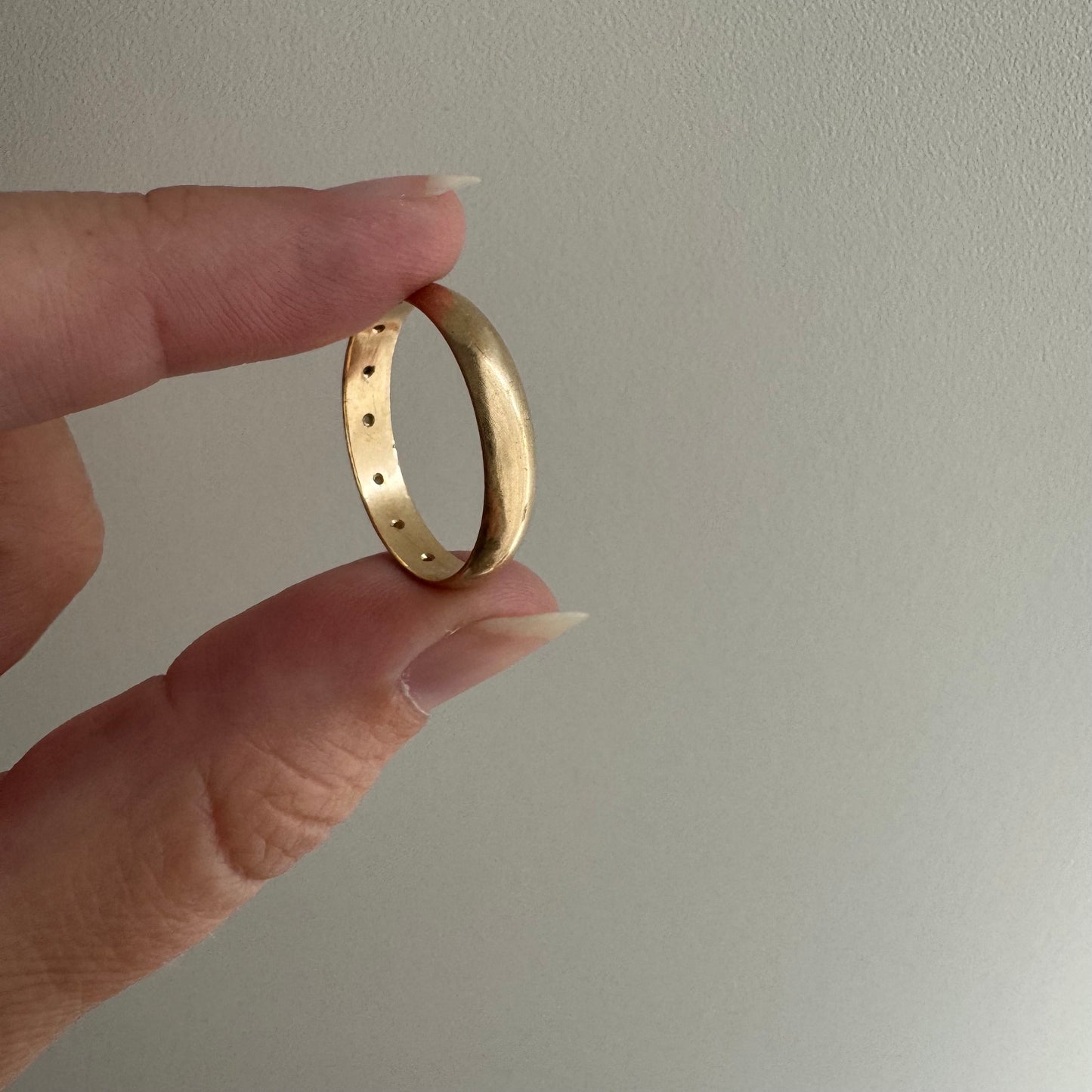 reimagined V I N T A G E // star story / 10k 4mm subtle D-shaped band with seven new star-set diamonds / size 9.5-9.75