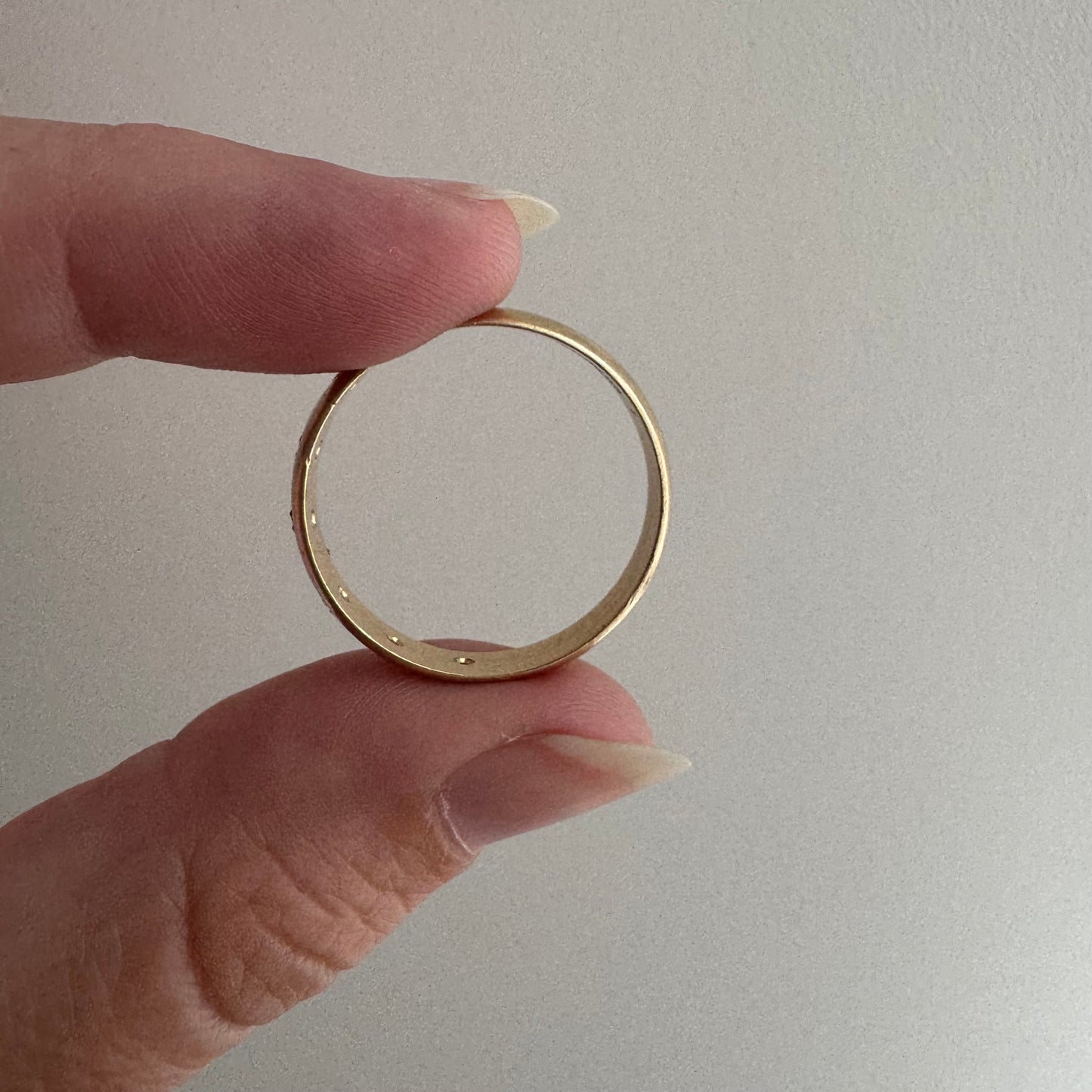 reimagined V I N T A G E // star story / 10k 4mm subtle D-shaped band with seven new star-set diamonds / size 9.5-9.75