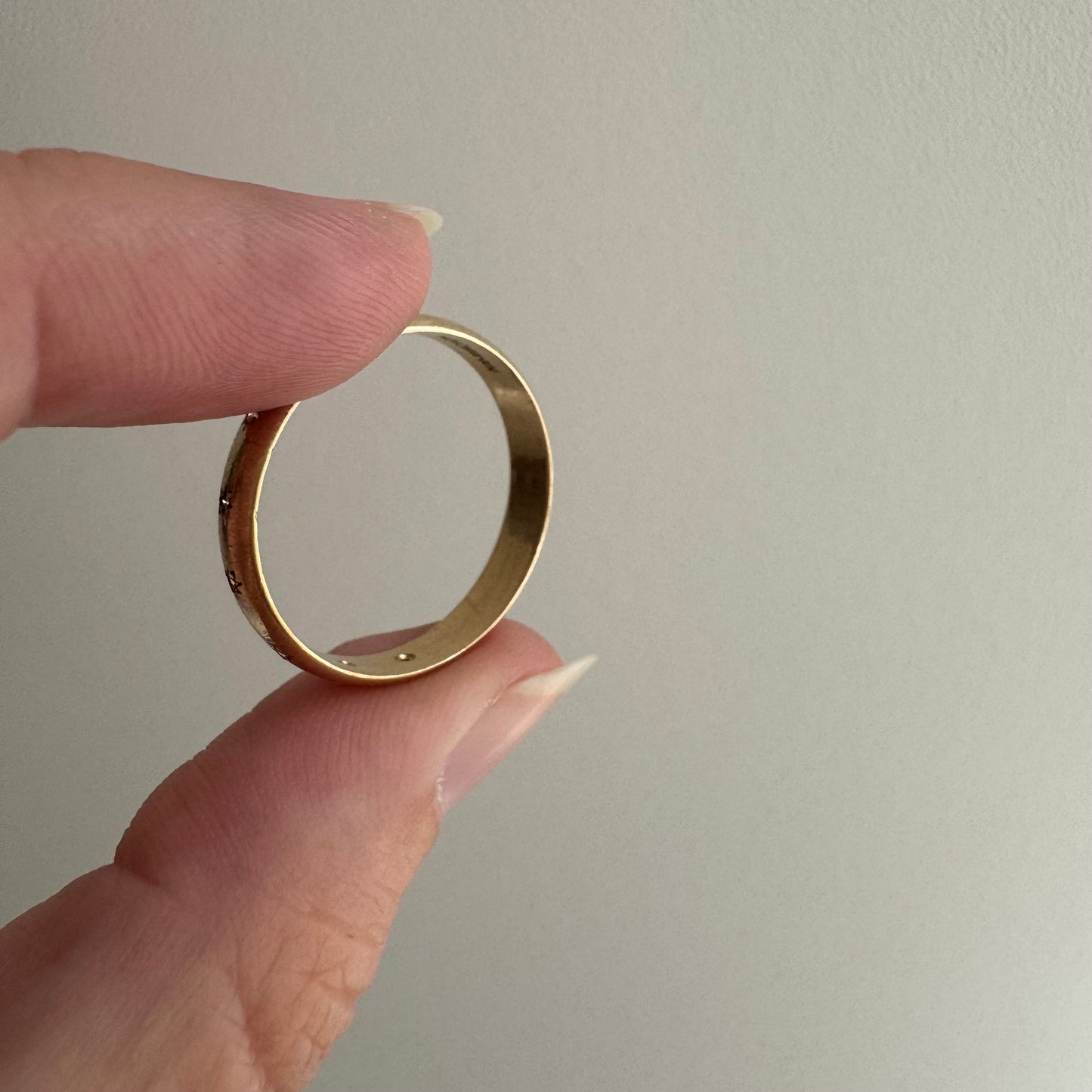 reimagined V I N T A G E // star story / 10k 4mm subtle D-shaped band with seven new star-set diamonds / size 9.5-9.75