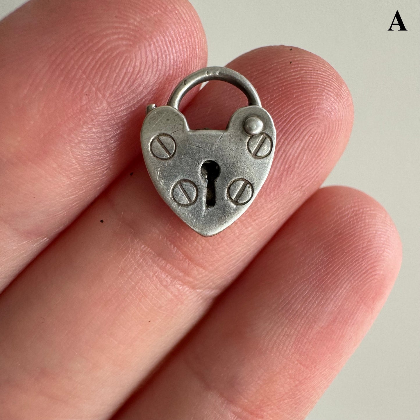 V I N T A G E // functional love / sterling silver heart padlock / a charm or clasp / 12-14mm