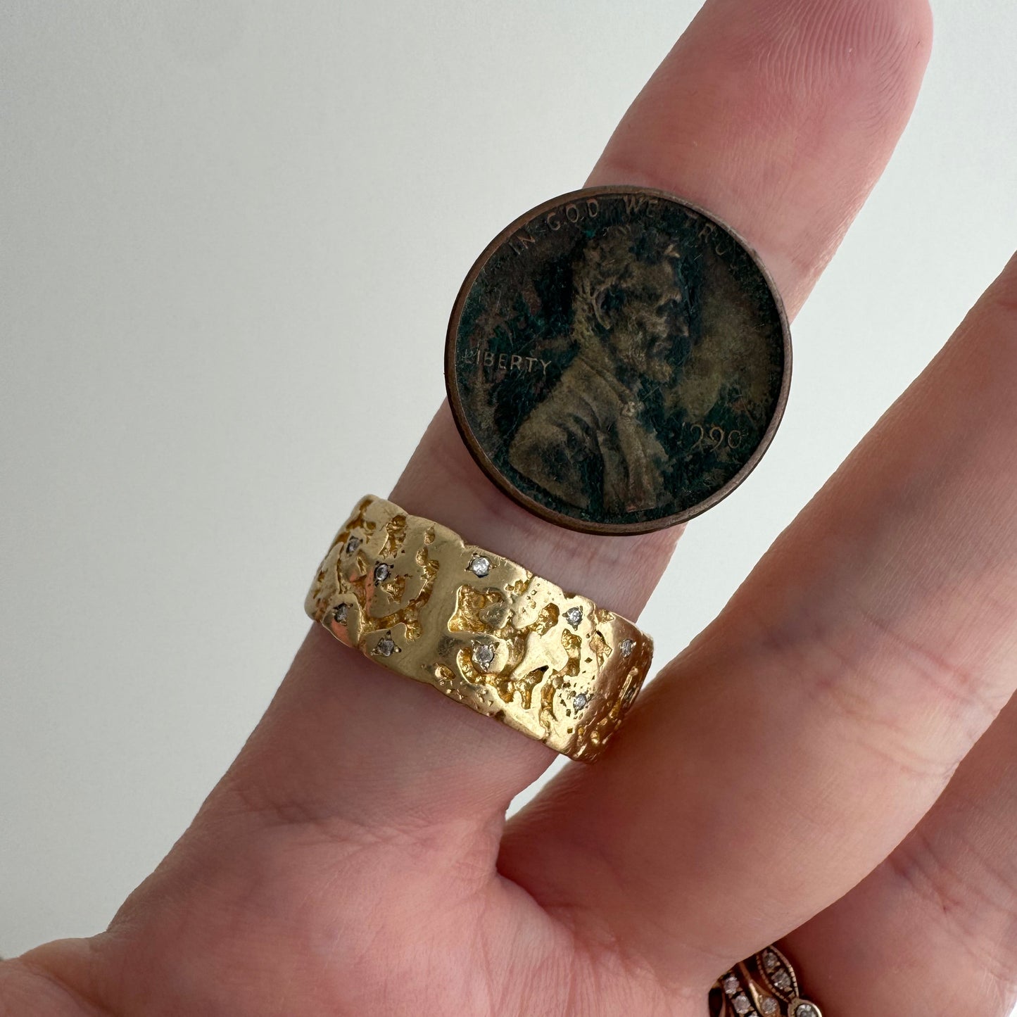 reimagined V I N T A G E // star story / 14k wide nugget band with 23 new star-set diamonds / size 9ish