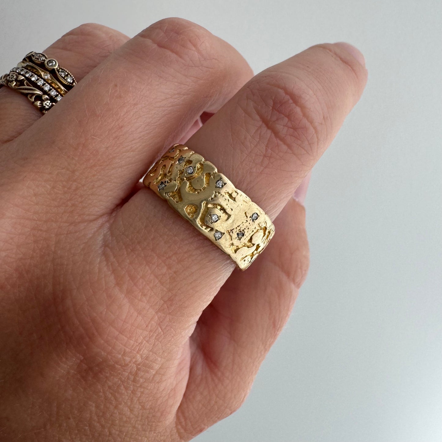 reimagined V I N T A G E // star story / 14k wide nugget band with 23 new star-set diamonds / size 9ish