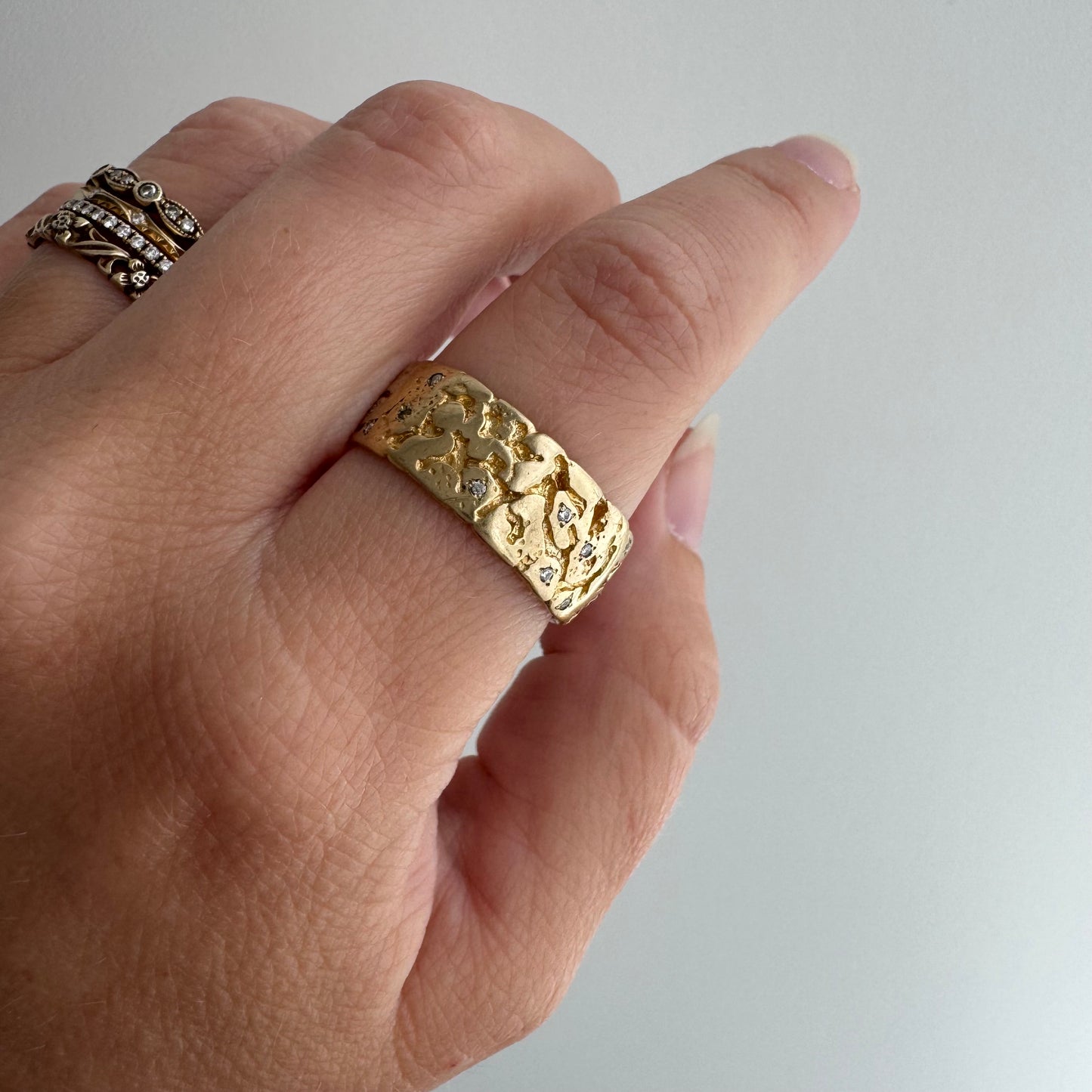 reimagined V I N T A G E // star story / 14k wide nugget band with 23 new star-set diamonds / size 9ish