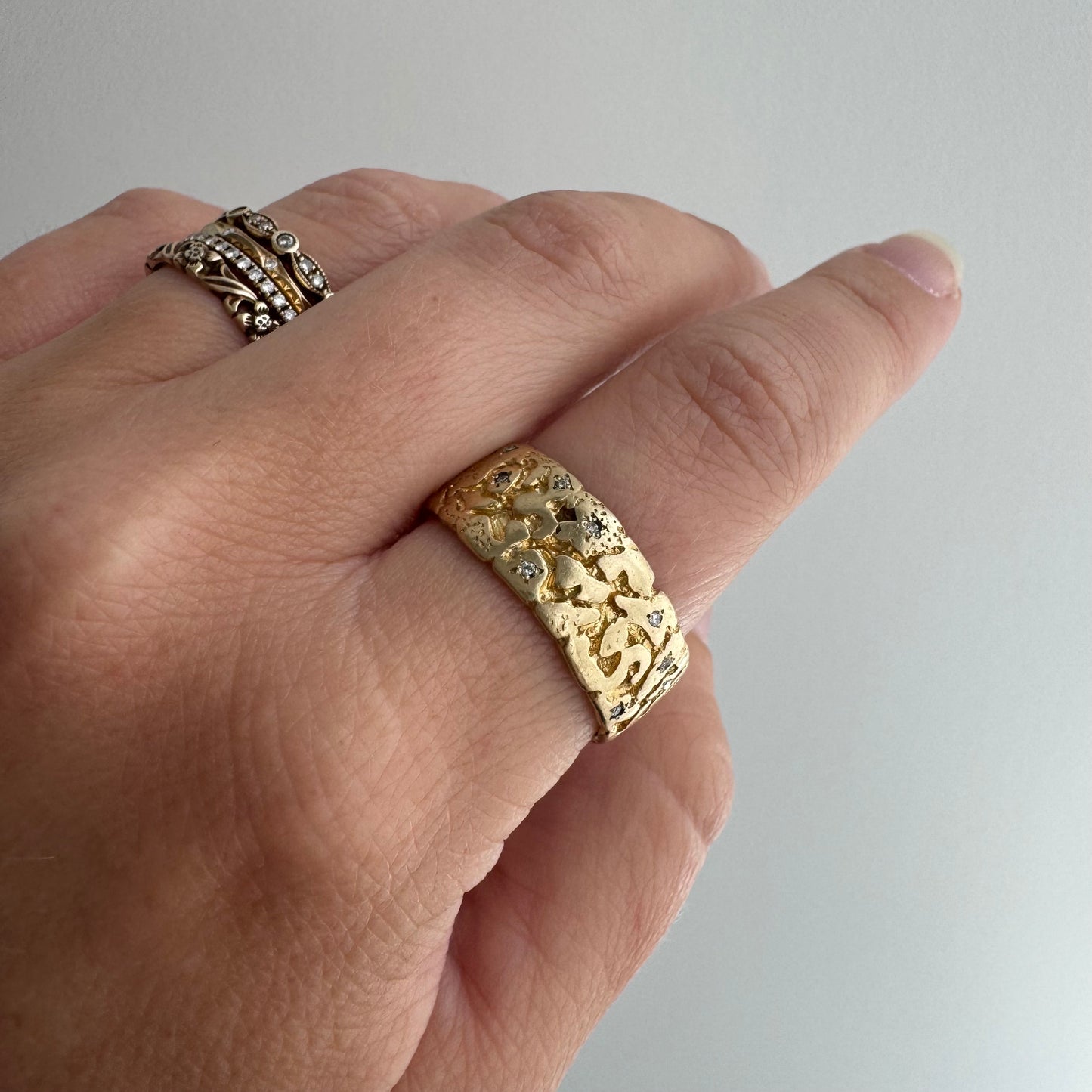 reimagined V I N T A G E // star story / 14k wide nugget band with 23 new star-set diamonds / size 9ish