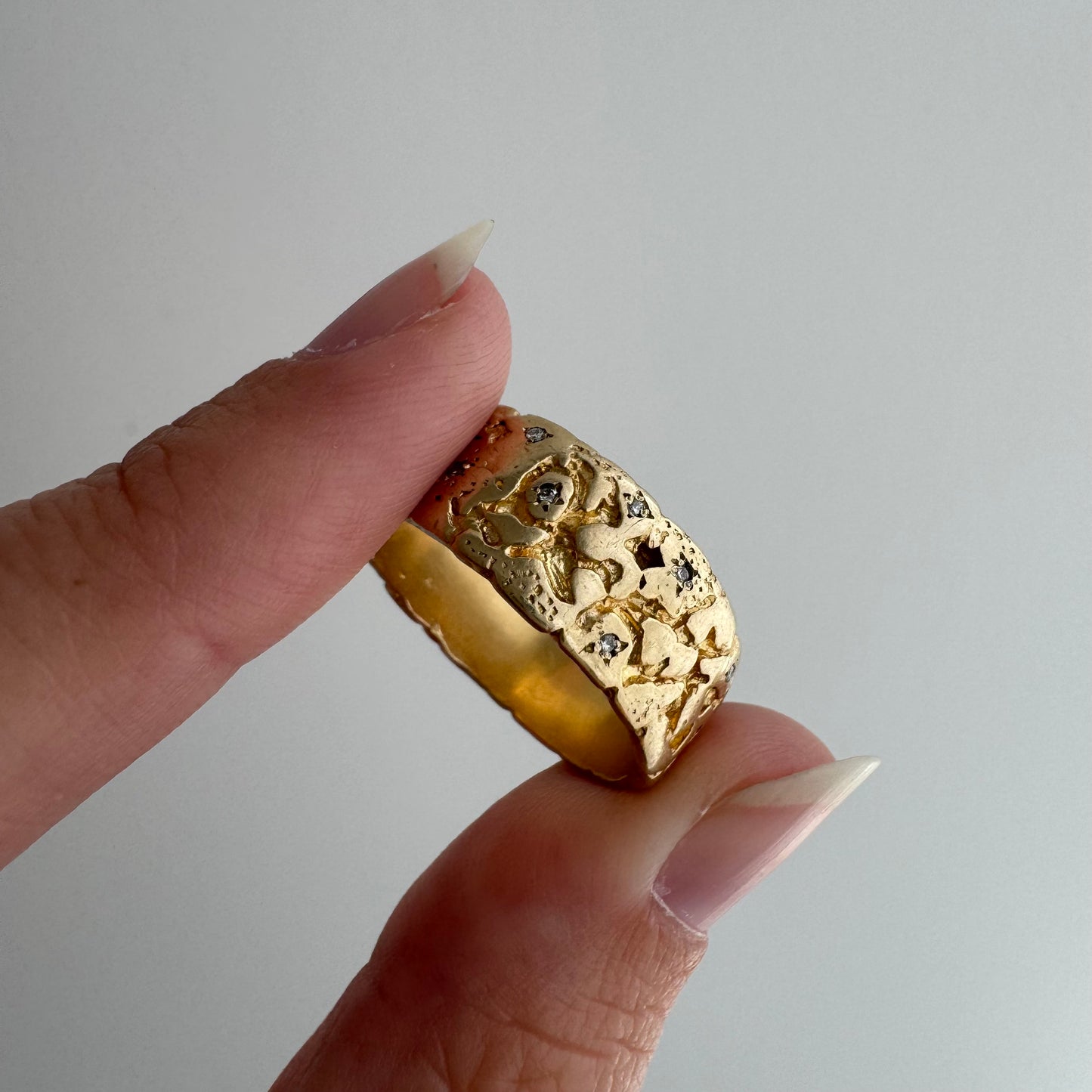 reimagined V I N T A G E // star story / 14k wide nugget band with 23 new star-set diamonds / size 9ish