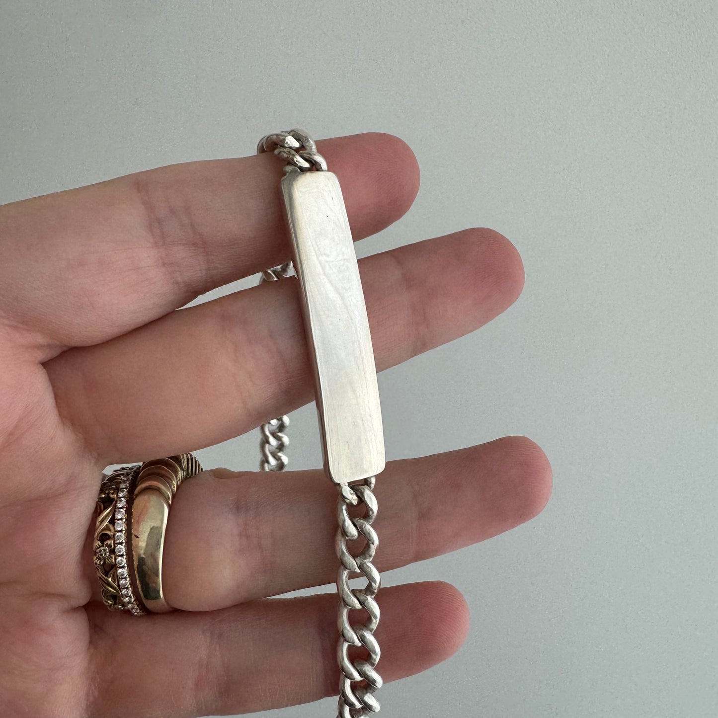 V I N T A G E // blank slate / sterling silver curb chain ID panel bracelet / 7.75", 17.7g