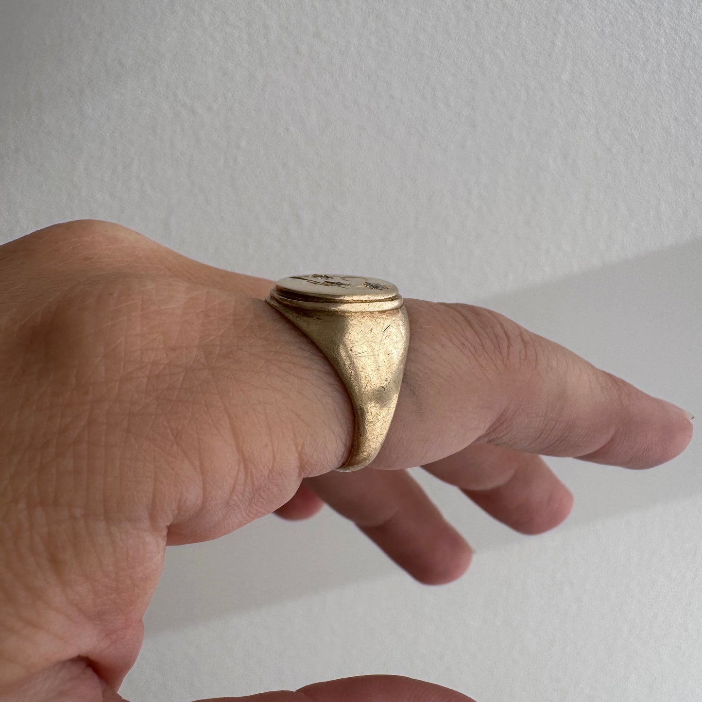 reimagined V I N T A G E // the best witch / 10k yellow gold and diamond witch oval signet ring / size 6-ish