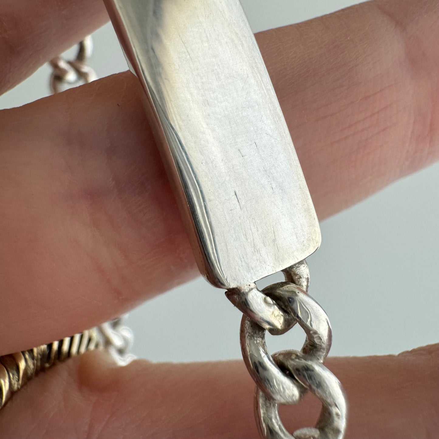 V I N T A G E // blank slate / sterling silver curb chain ID panel bracelet / 7.75", 17.7g