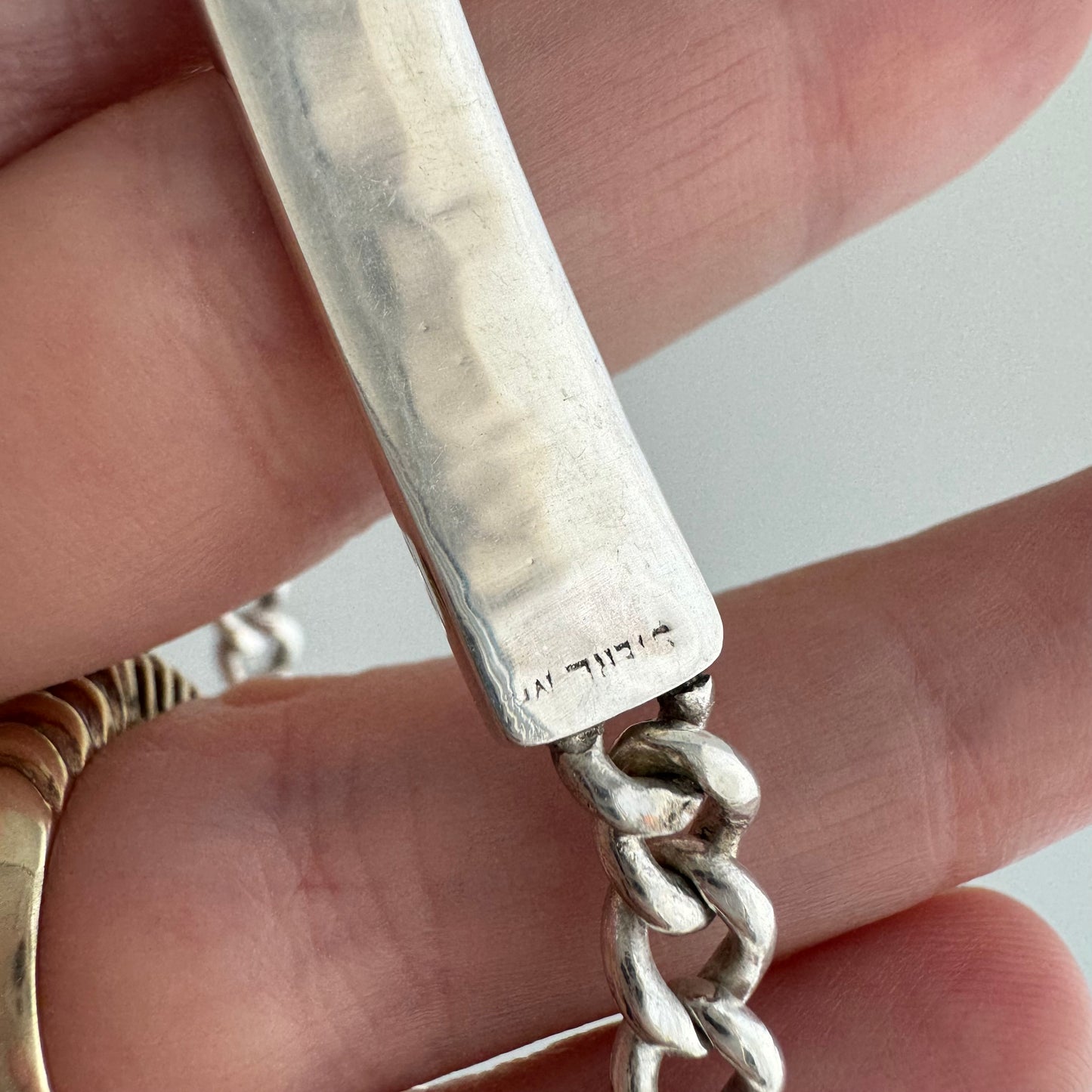 V I N T A G E // blank slate / sterling silver curb chain ID panel bracelet / 7.75", 17.7g