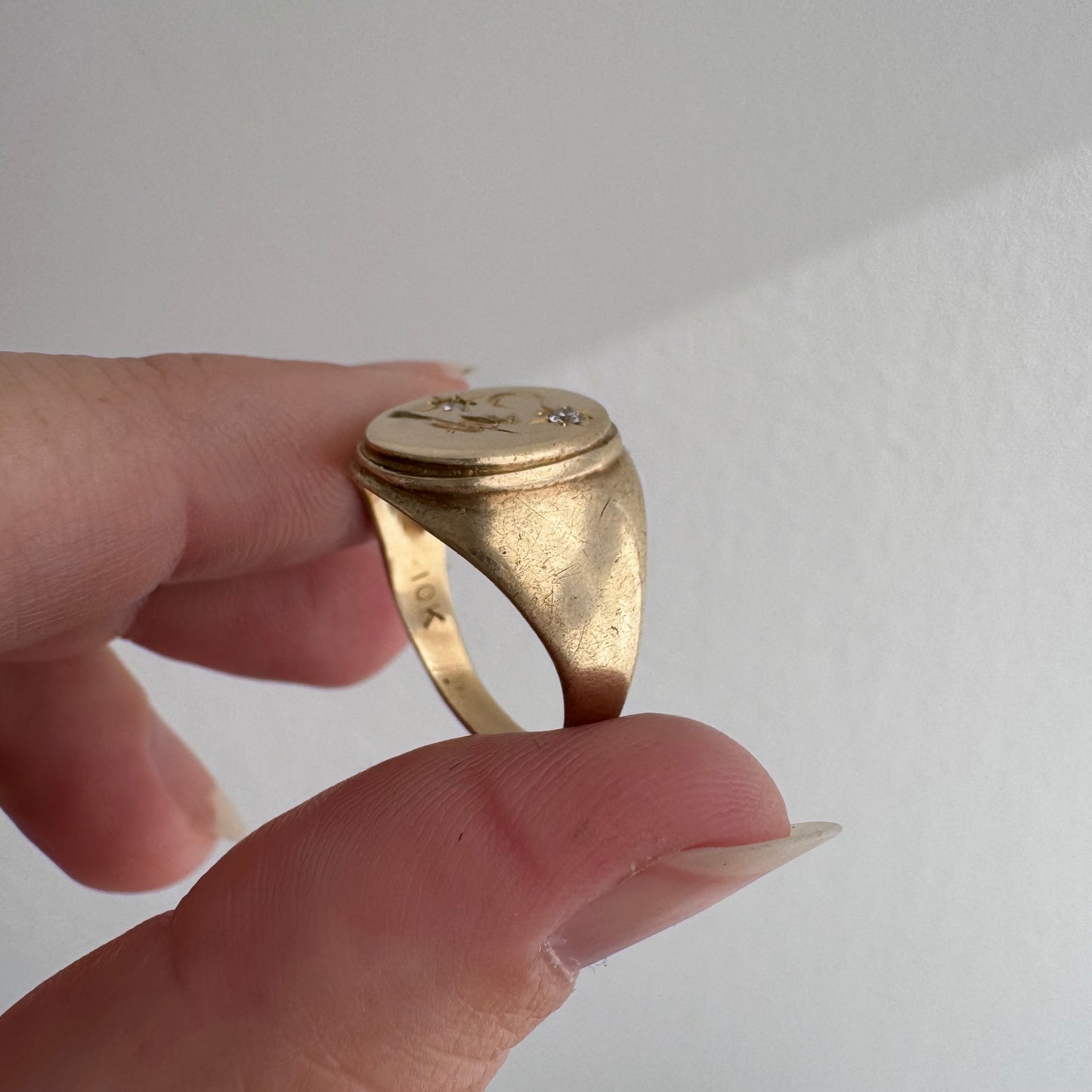 reimagined V I N T A G E // the best witch / 10k yellow gold and diamond witch oval signet ring / size 6-ish