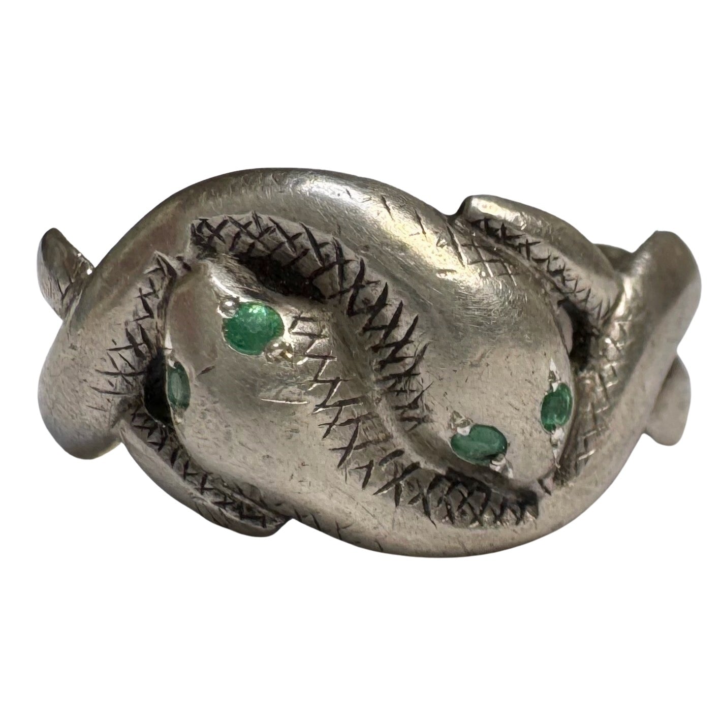 rehabbed V I N T A G E // slithering snakes / sterling silver and emerald double snake band by Uncas / size 9+