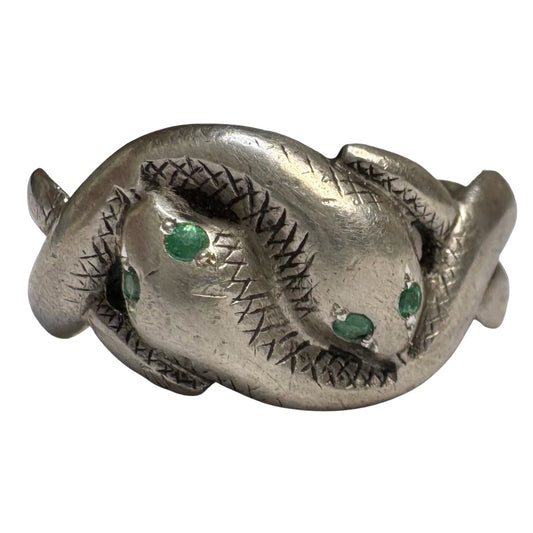 rehabbed V I N T A G E // slithering snakes / sterling silver and emerald double snake band by Uncas / size 9+