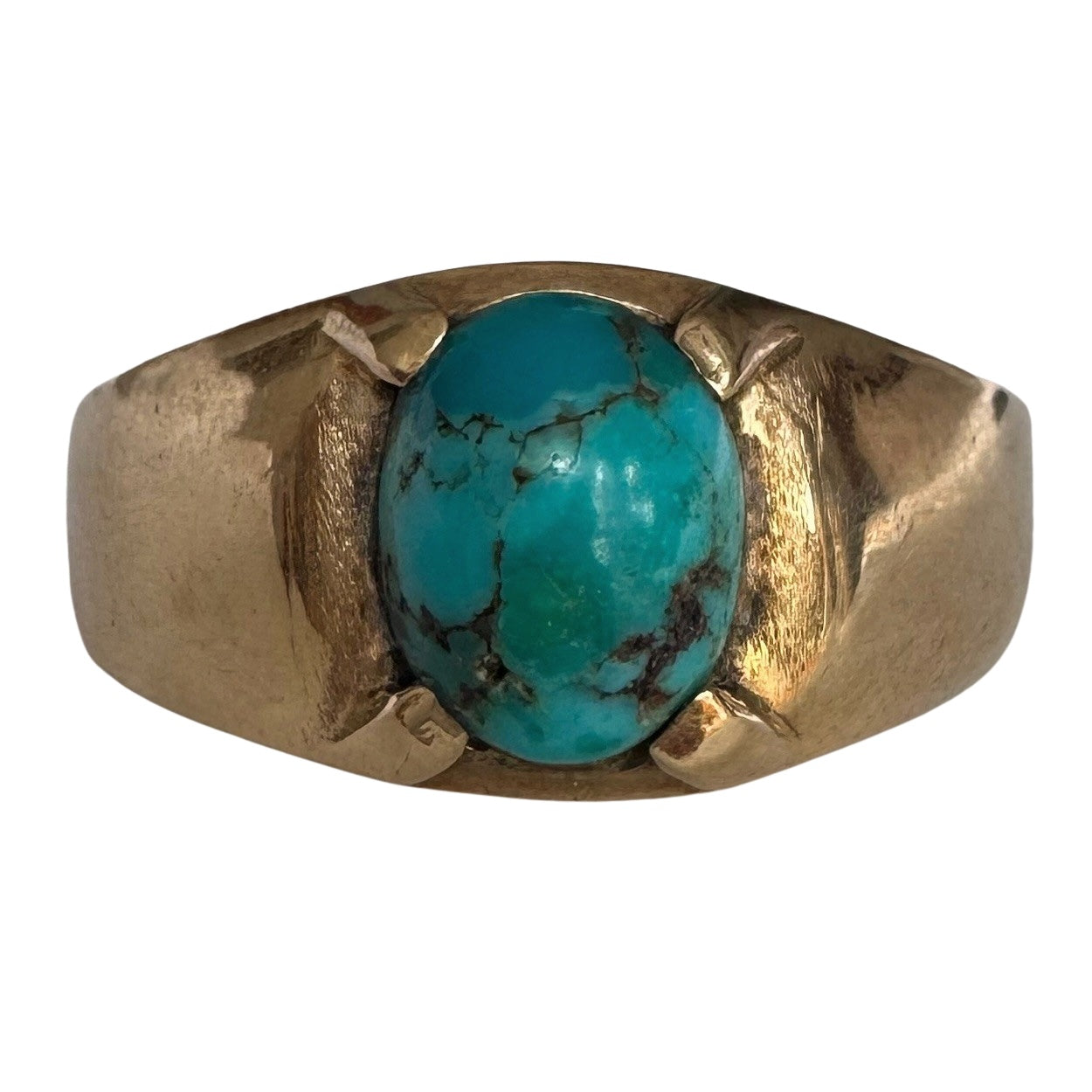 V I N T A G E // like an egg / 10k and natural turquoise signet dome ring / size 10.5+