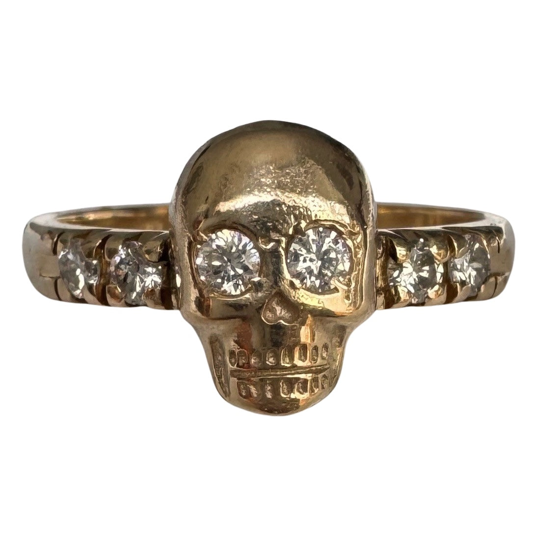 reimagined V I N T A G E // memento mori / 14k and diamond ring skull stacking ring / size 6.25