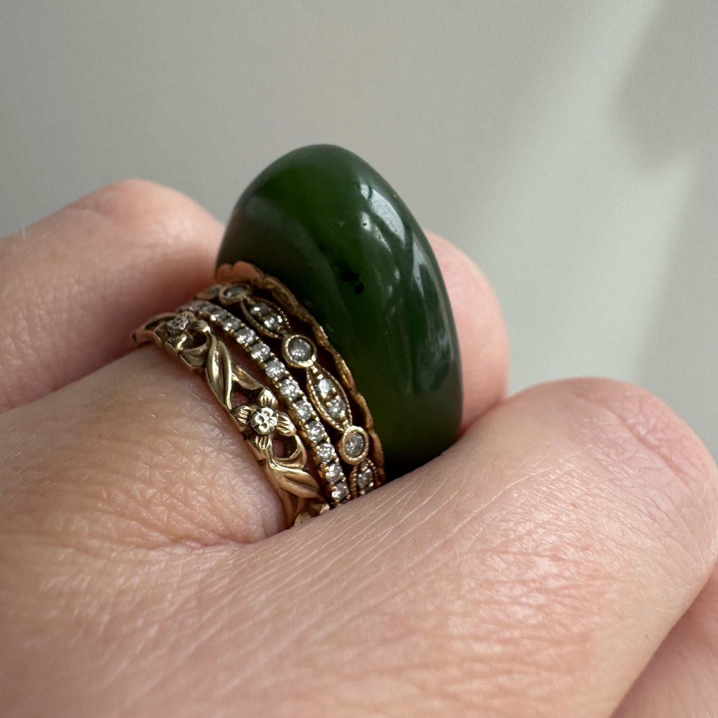 V I N T A G E // plump possibilities / 14k and jade domed ring or pendant / size 5ish