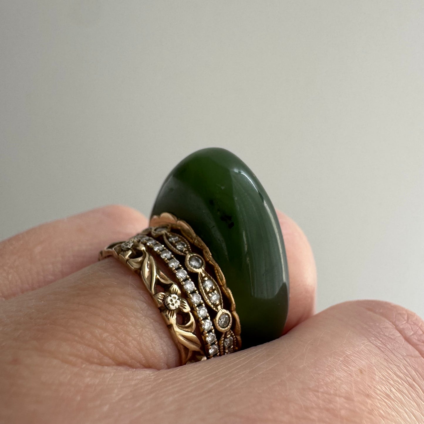 V I N T A G E // plump possibilities / 14k and jade domed ring or pendant / size 5ish