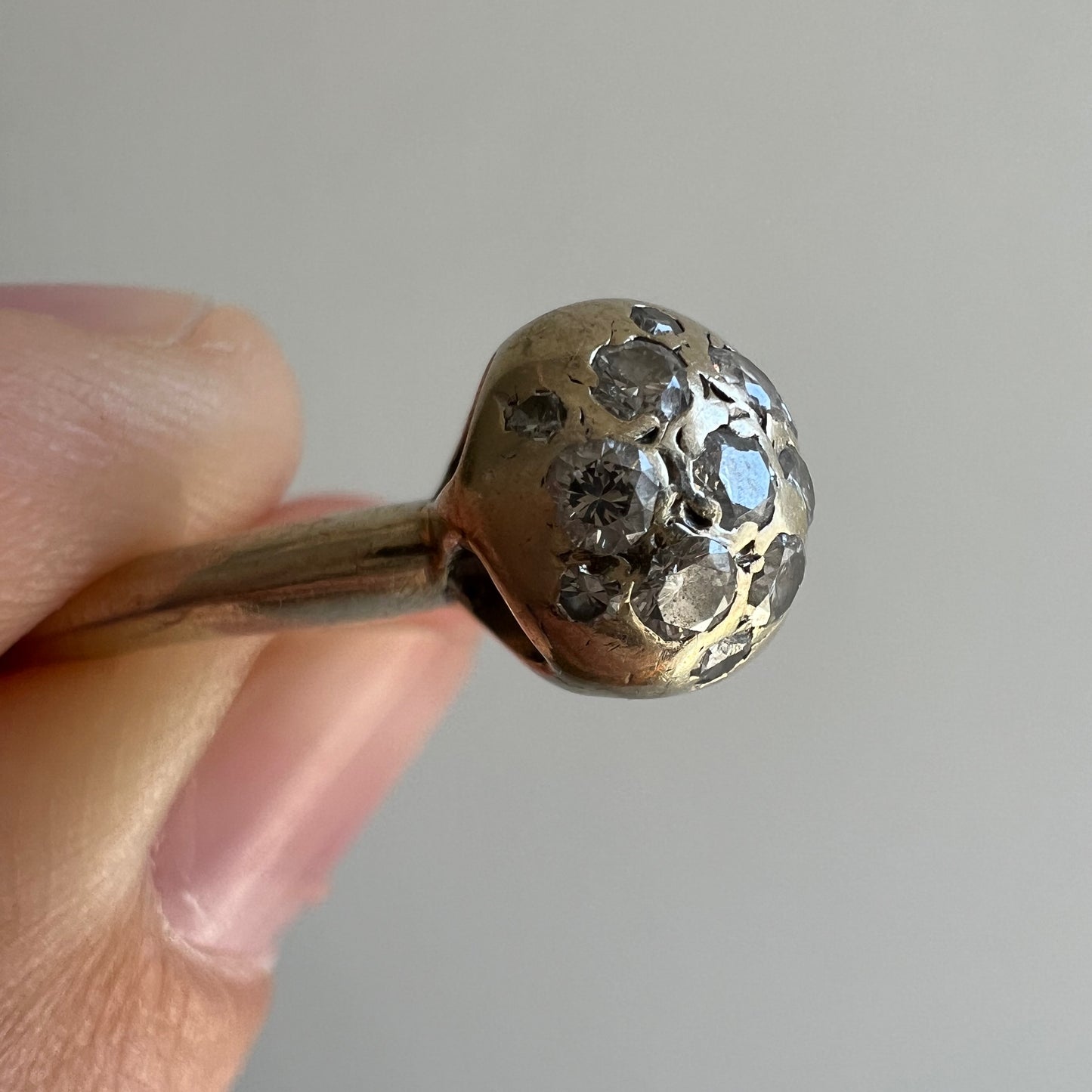 V I N T A G E // atomic disco / 14k white gold dome ball glitter mid century ring / diamond cluster / size 4.5