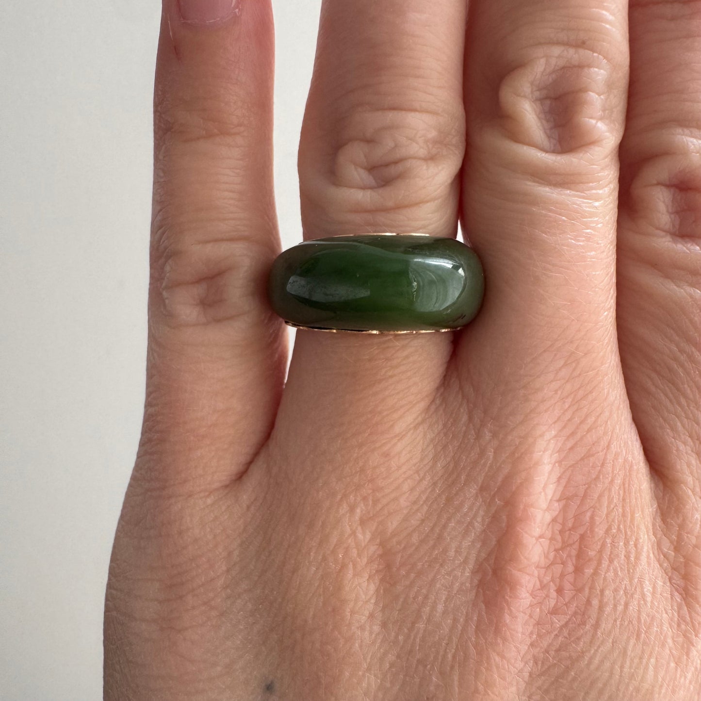 V I N T A G E // plump possibilities / 14k and jade domed ring or pendant / size 5ish