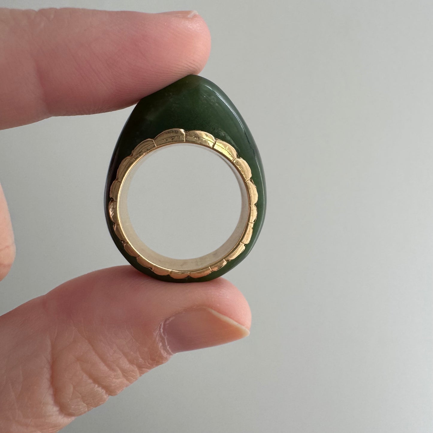 V I N T A G E // plump possibilities / 14k and jade domed ring or pendant / size 5ish