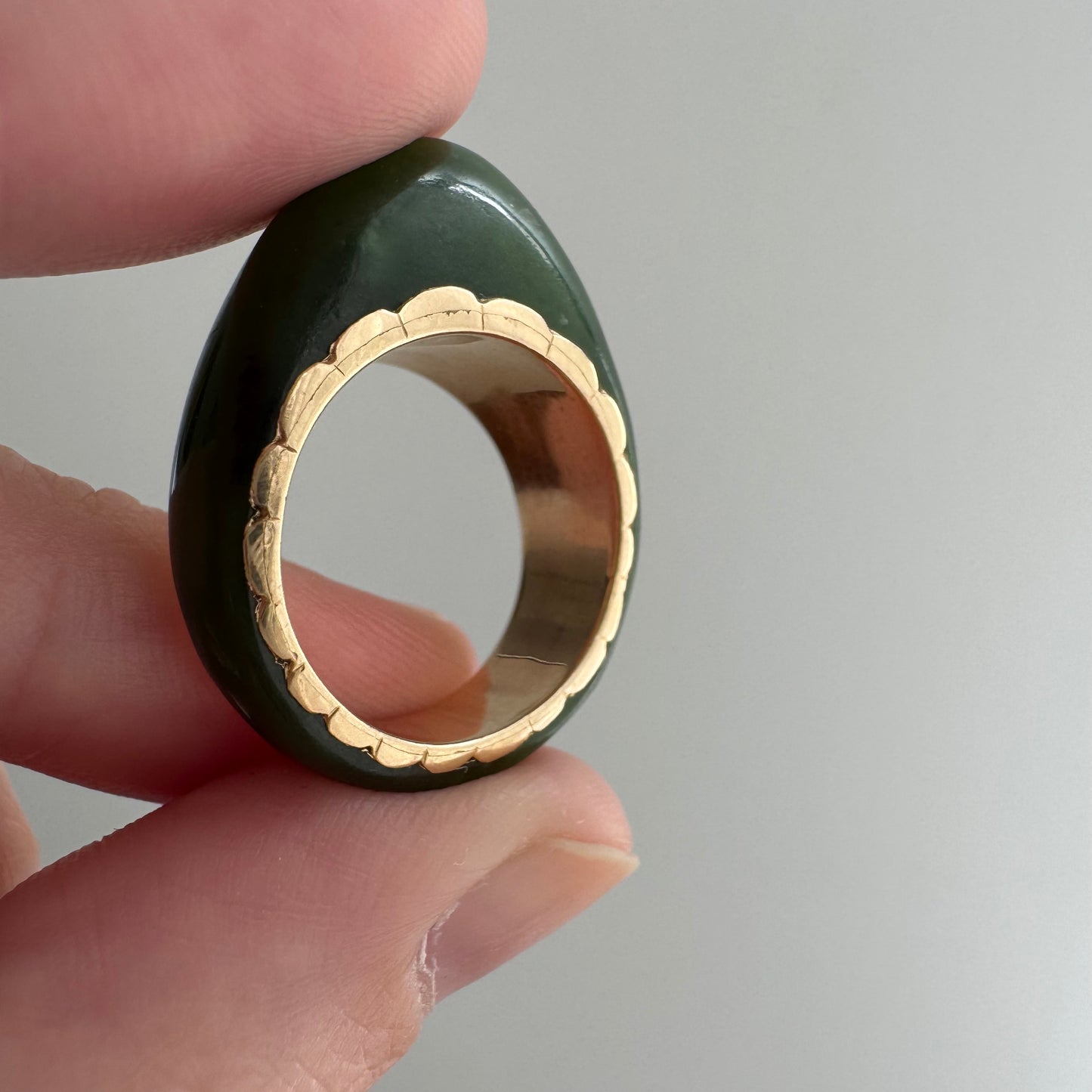 V I N T A G E // plump possibilities / 14k and jade domed ring or pendant / size 5ish