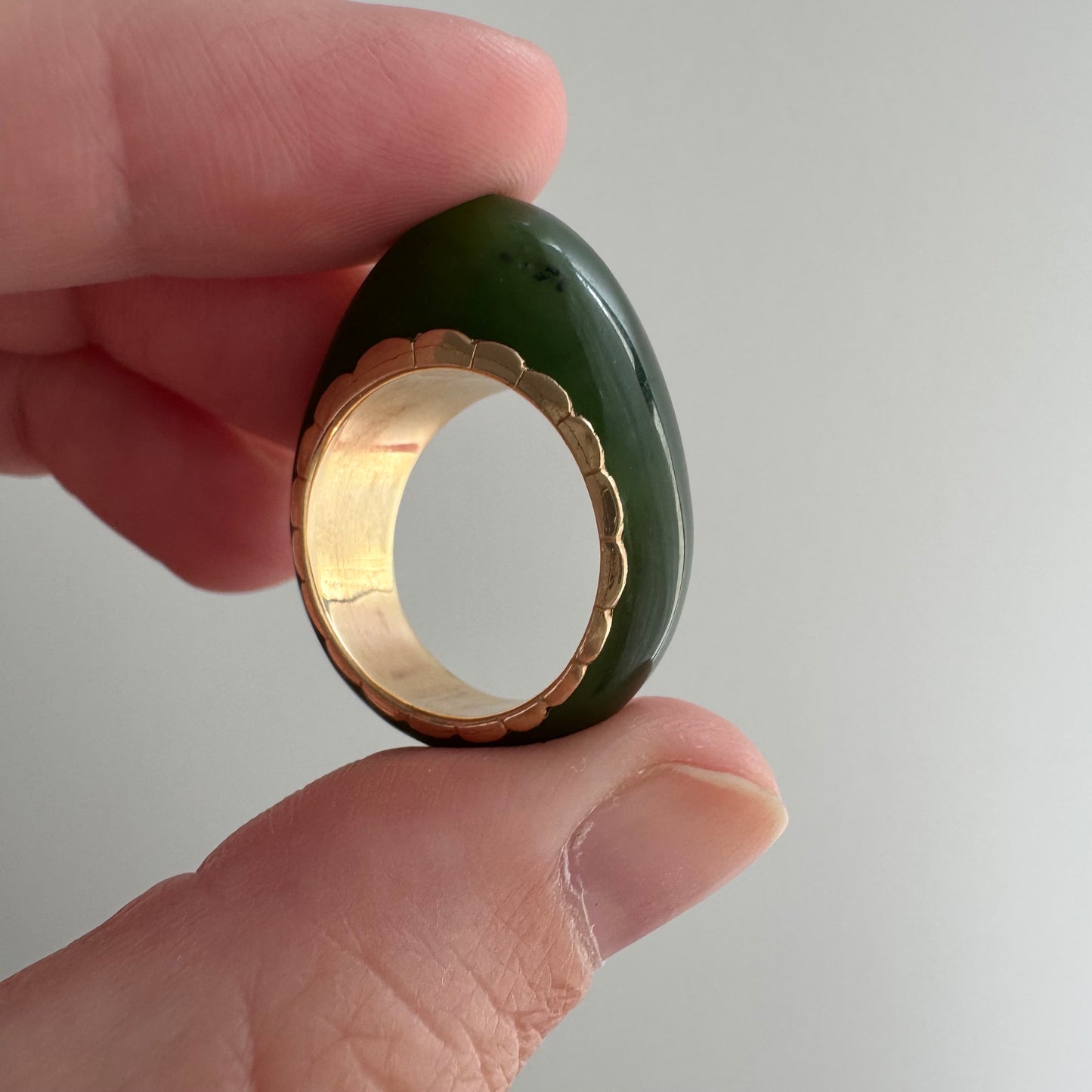 V I N T A G E // plump possibilities / 14k and jade domed ring or pendant / size 5ish