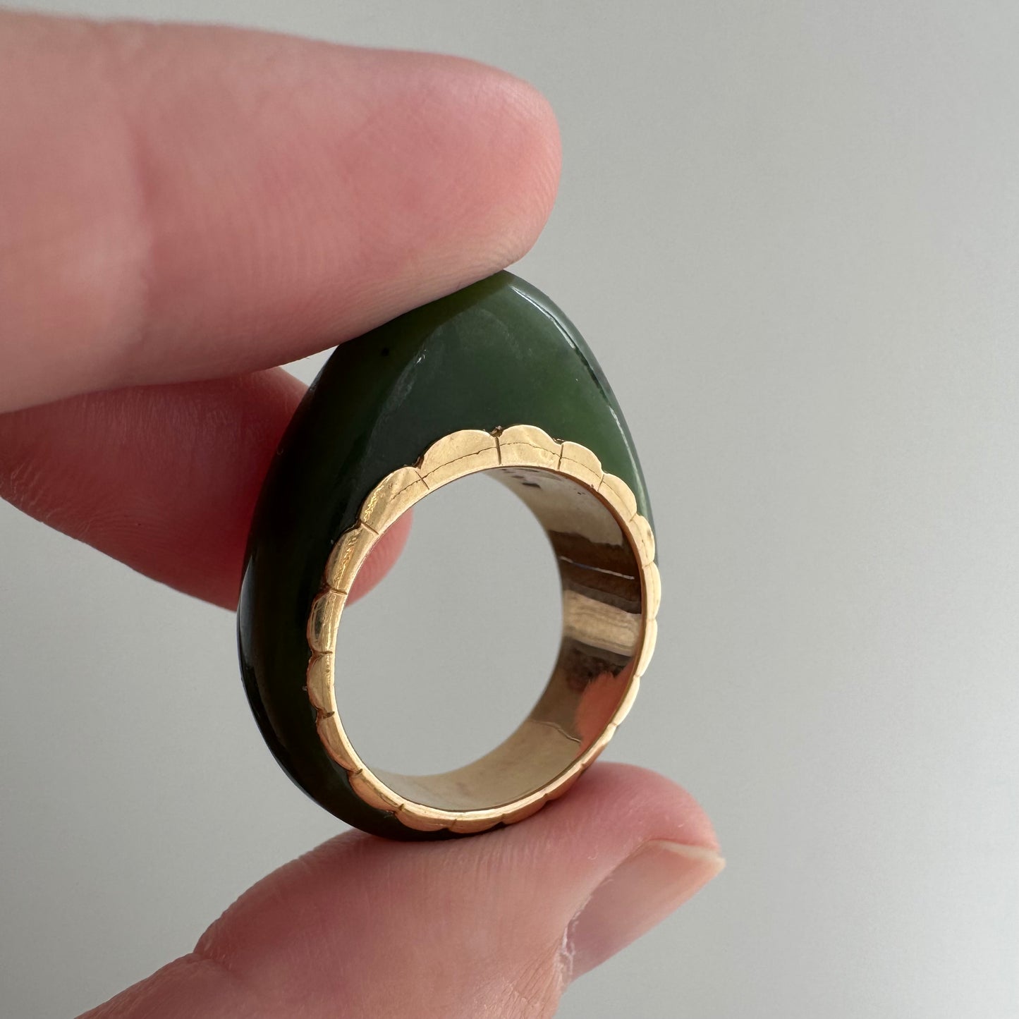 V I N T A G E // plump possibilities / 14k and jade domed ring or pendant / size 5ish