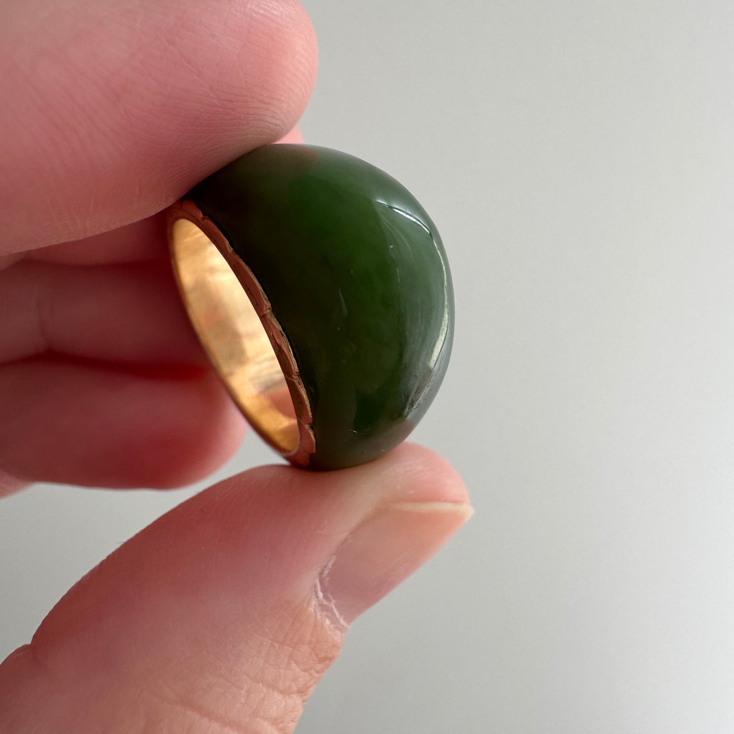 V I N T A G E // plump possibilities / 14k and jade domed ring or pendant / size 5ish