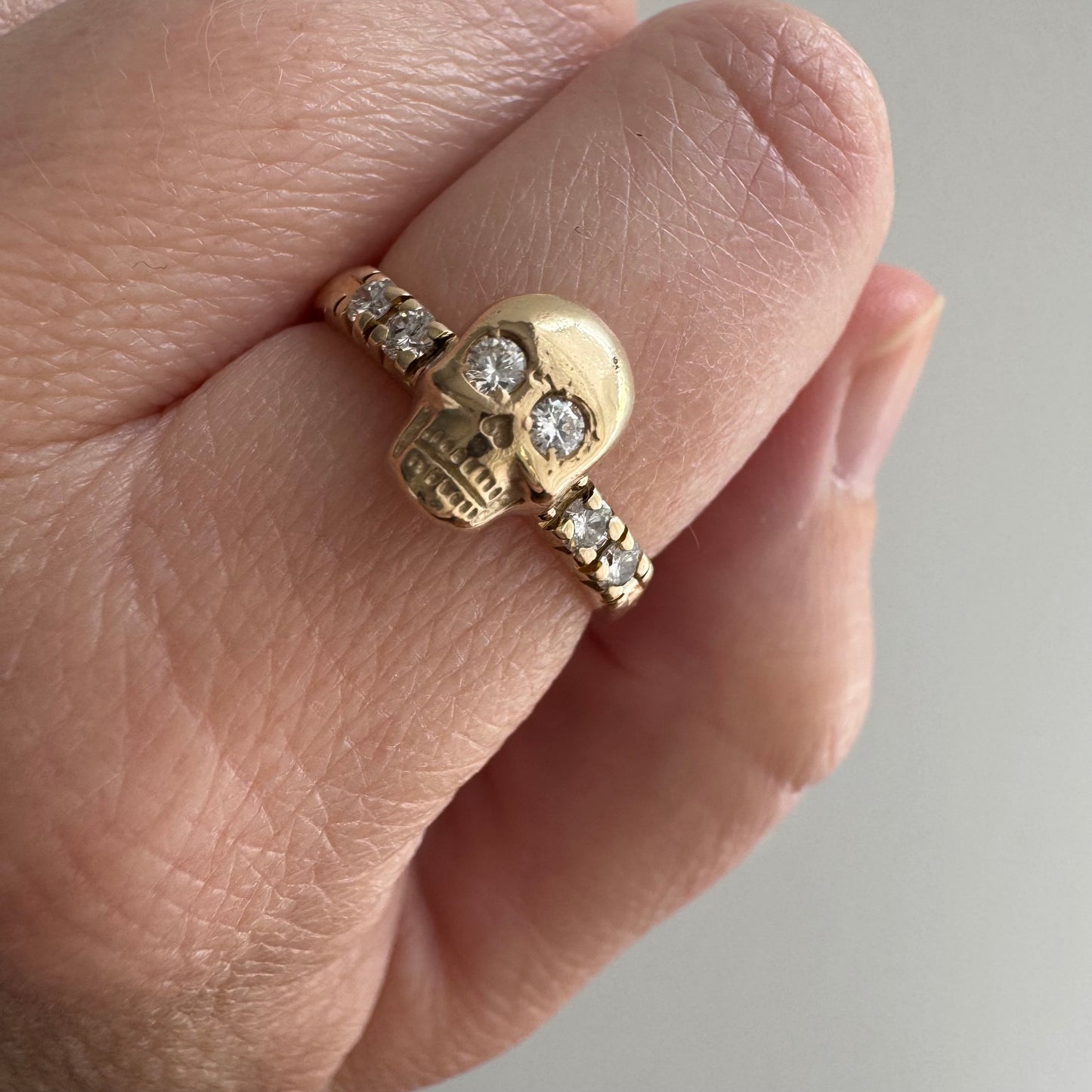 reimagined V I N T A G E // memento mori / 14k and diamond ring skull stacking ring / size 6.25