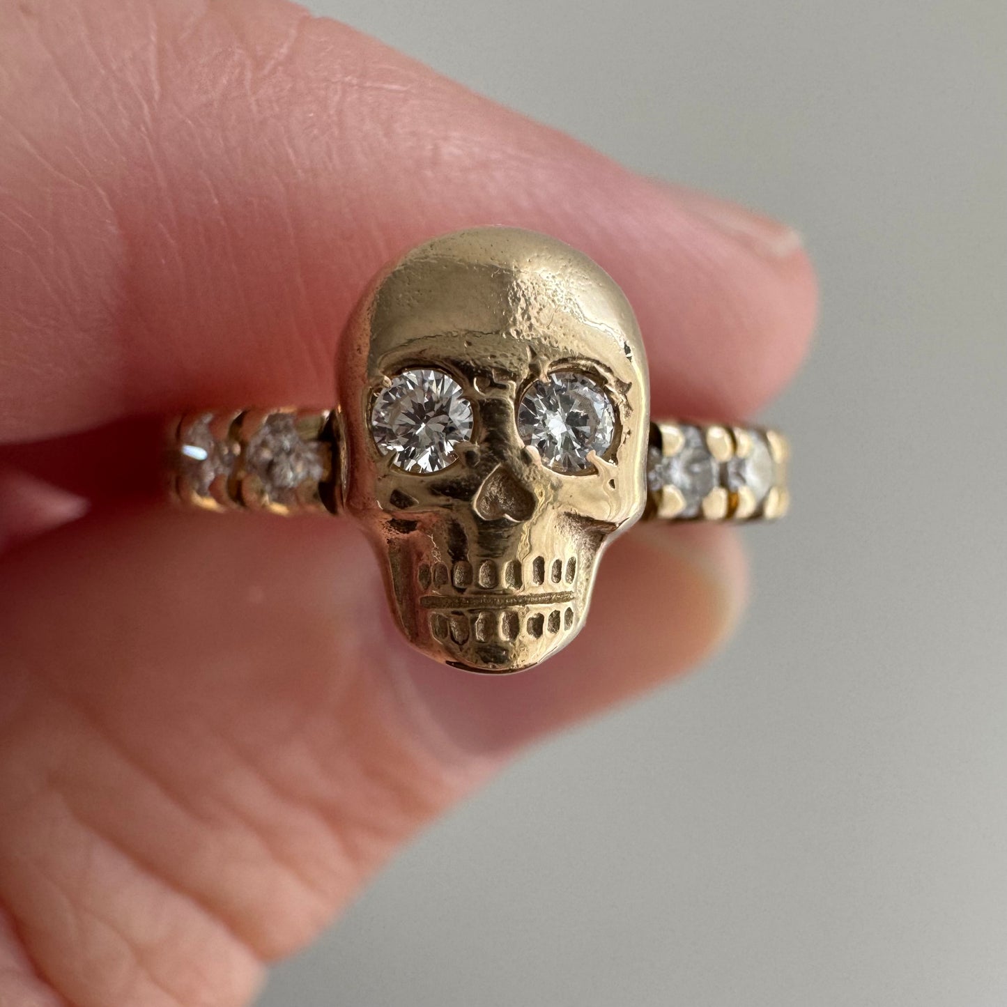 reimagined V I N T A G E // memento mori / 14k and diamond ring skull stacking ring / size 6.25