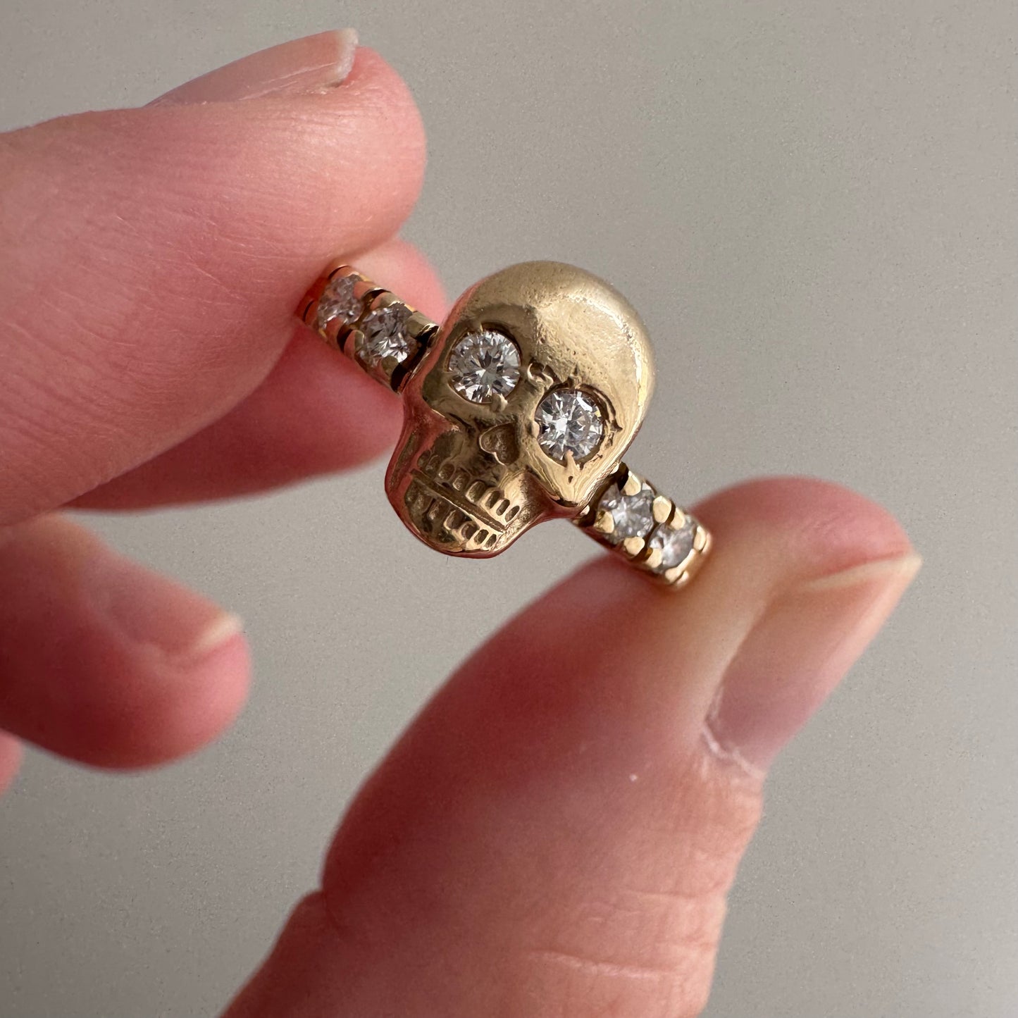 reimagined V I N T A G E // memento mori / 14k and diamond ring skull stacking ring / size 6.25