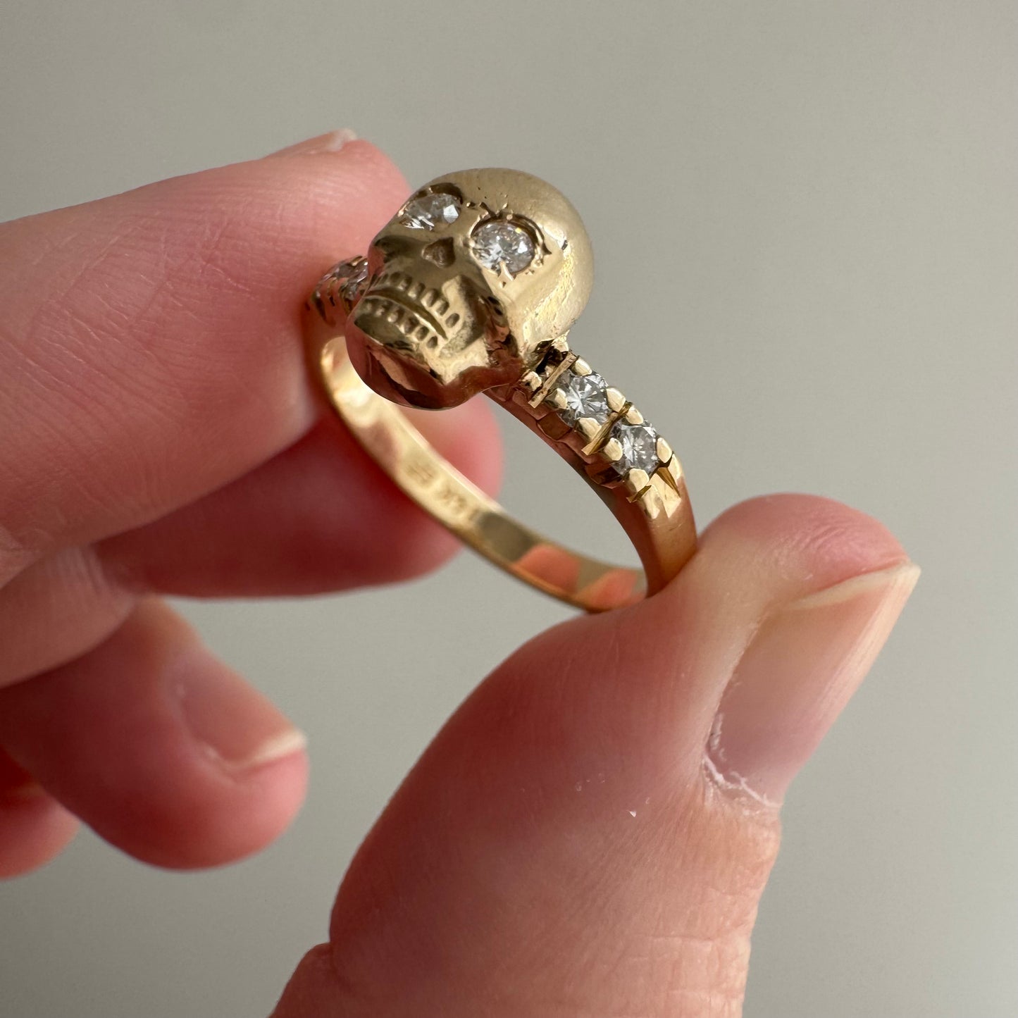 reimagined V I N T A G E // memento mori / 14k and diamond ring skull stacking ring / size 6.25