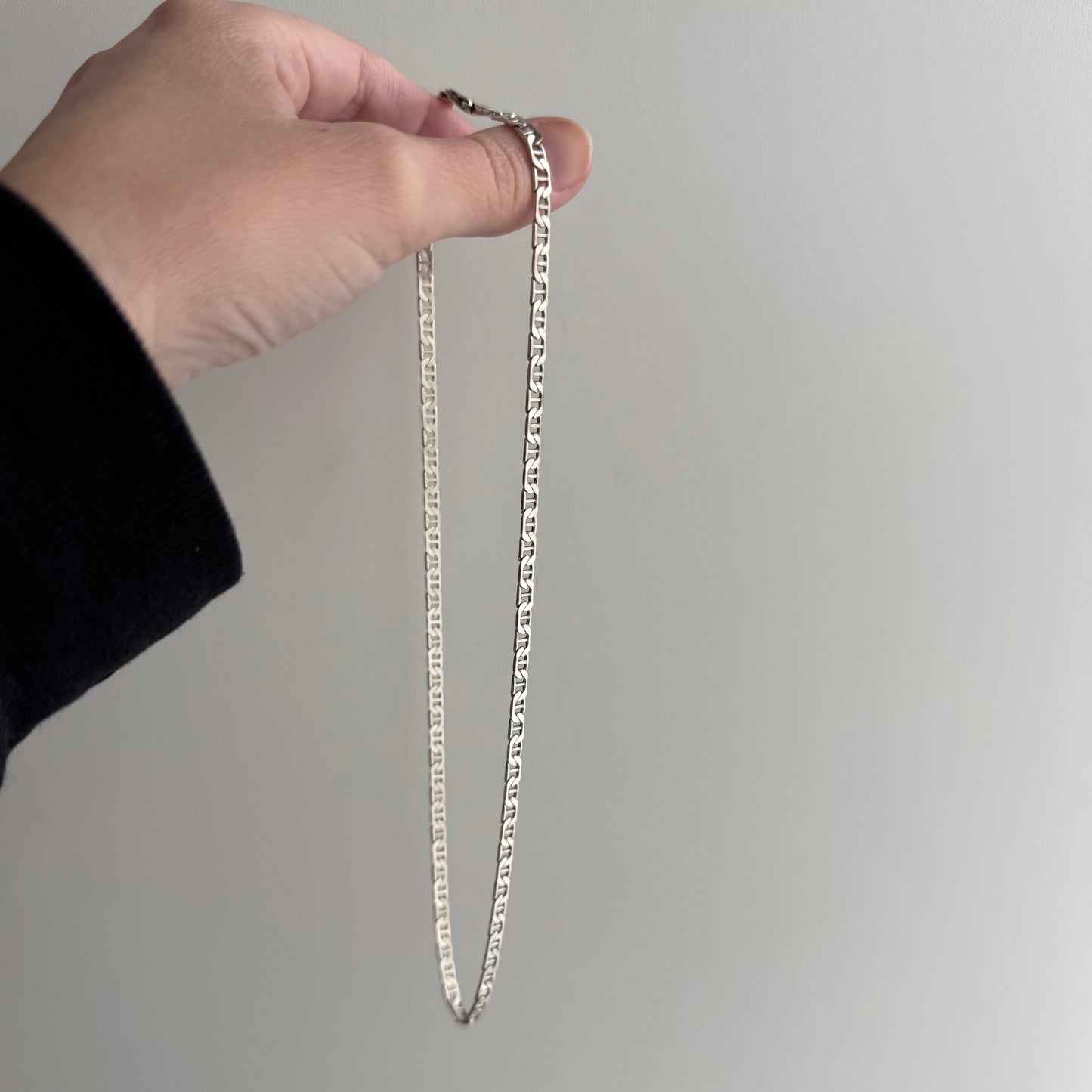 V I N T A G E // shiny layer / sterling silver flat mariner necklace chain / 18.5", 11.4g