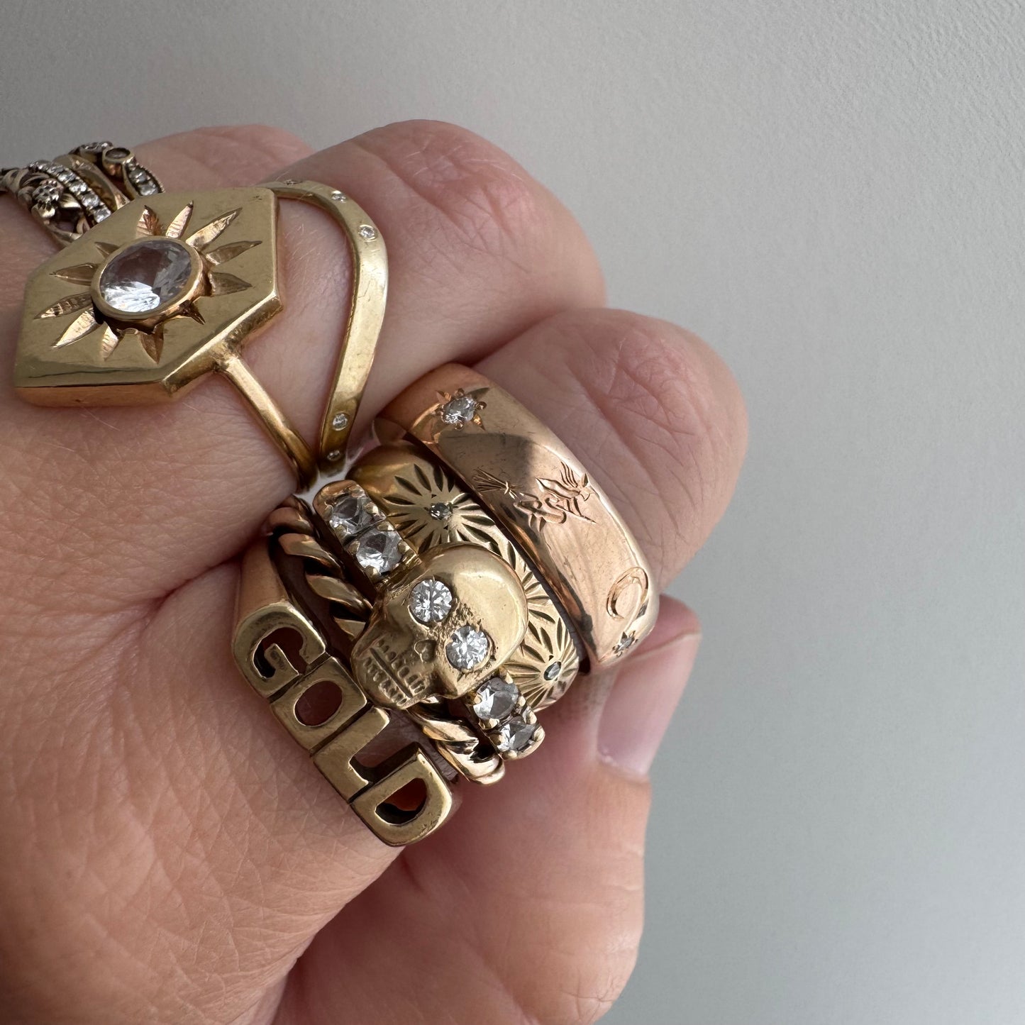 reimagined A N T I Q U E // the best witch / 14k rose gold and diamond starburst almost eternity band with a witch flying on a broom / size 11ish