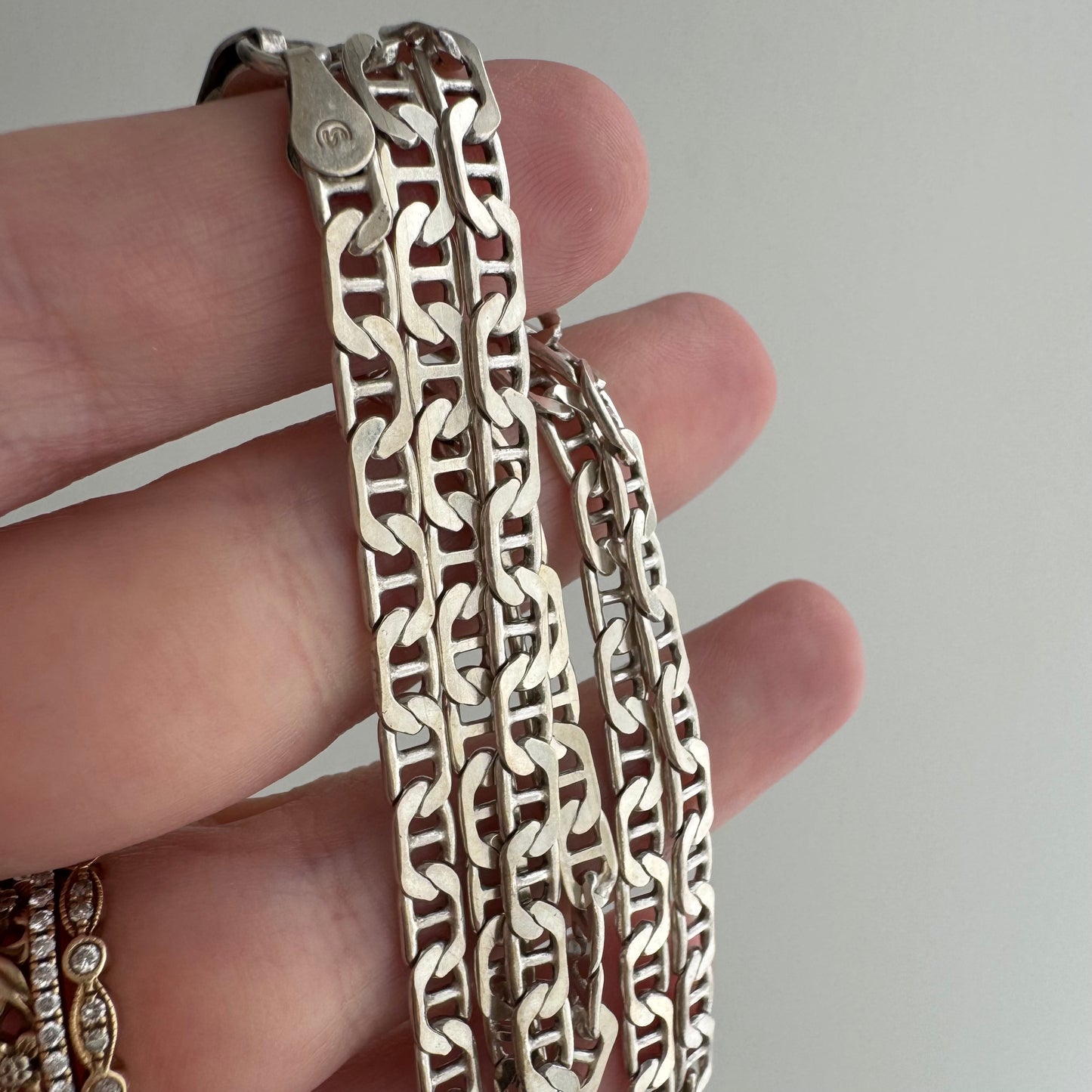 V I N T A G E // shiny layer / sterling silver flat mariner necklace chain / 18.5", 11.4g