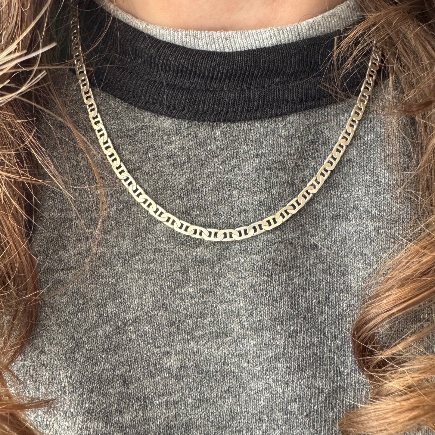 V I N T A G E // shiny layer / sterling silver flat mariner necklace chain / 18.5", 11.4g