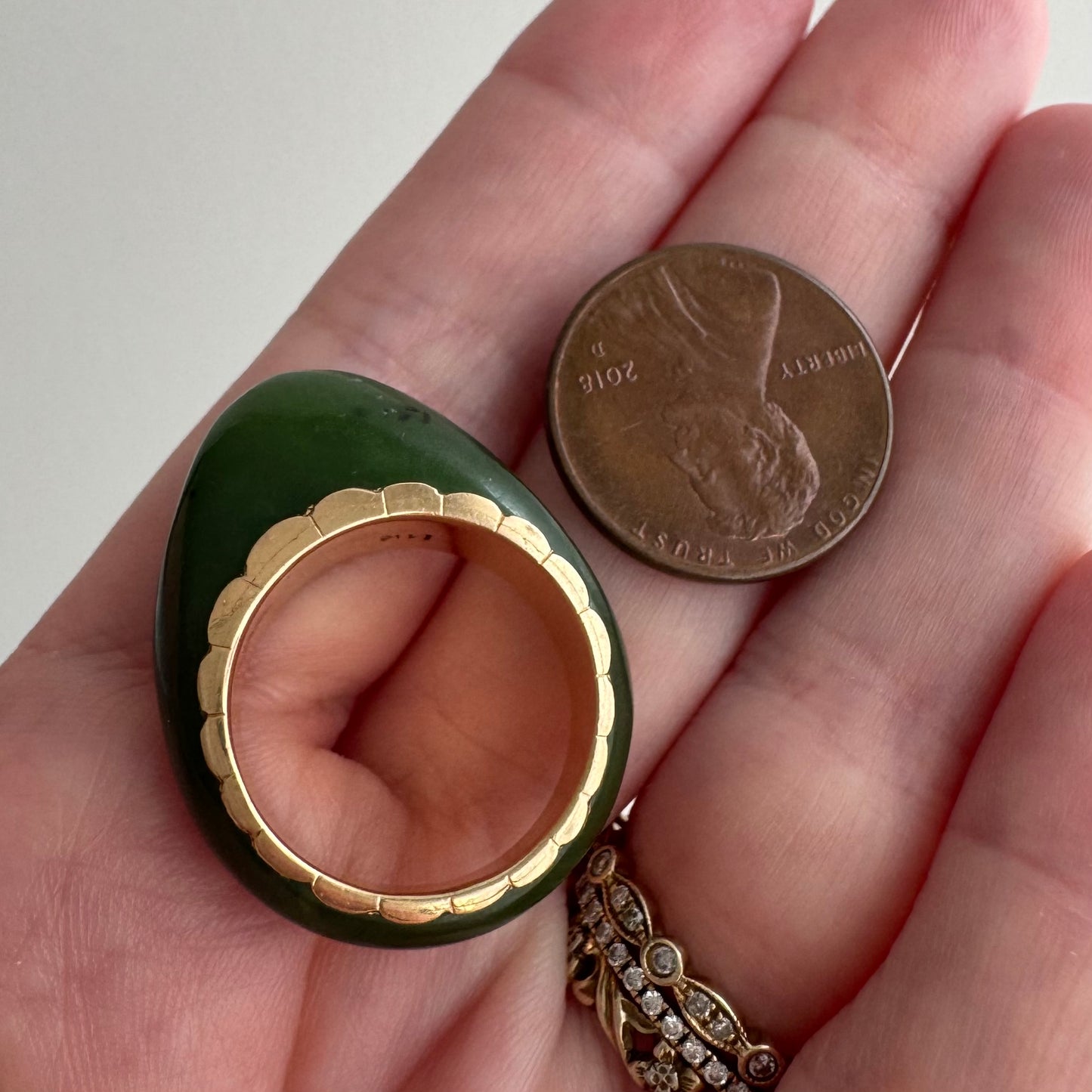 V I N T A G E // plump possibilities / 14k and jade domed ring or pendant / size 5ish