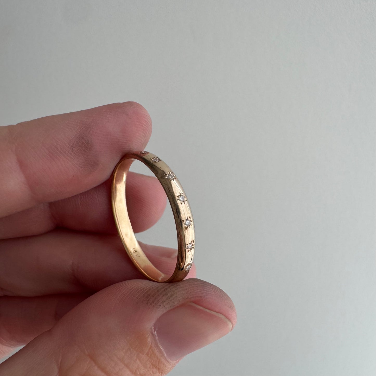 reimagined V I N T A G E // star story / 14k D-shaped 2.85mm band with seven new star-set diamonds / size 9.75
