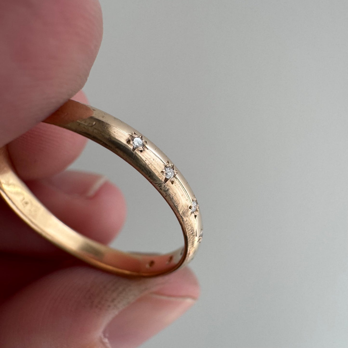 reimagined V I N T A G E // star story / 14k D-shaped 2.85mm band with seven new star-set diamonds / size 9.75