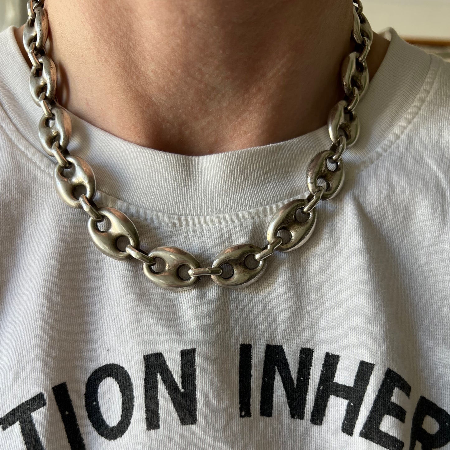 V I N T A G E // superior puffy links / sterling silver puffy mariner link chunky silver necklace / 16.75", 77g