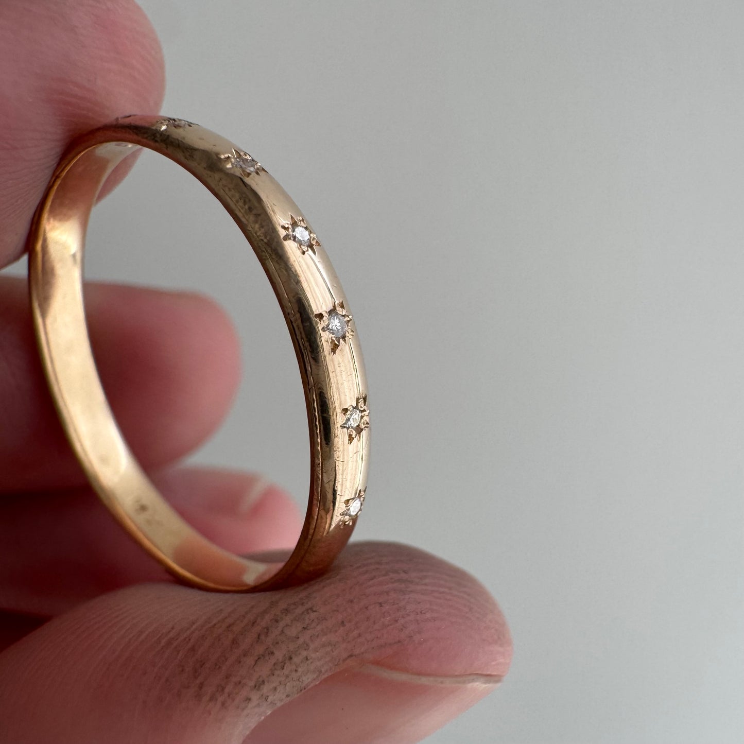 reimagined V I N T A G E // star story / 14k D-shaped 2.85mm band with seven new star-set diamonds / size 9.75