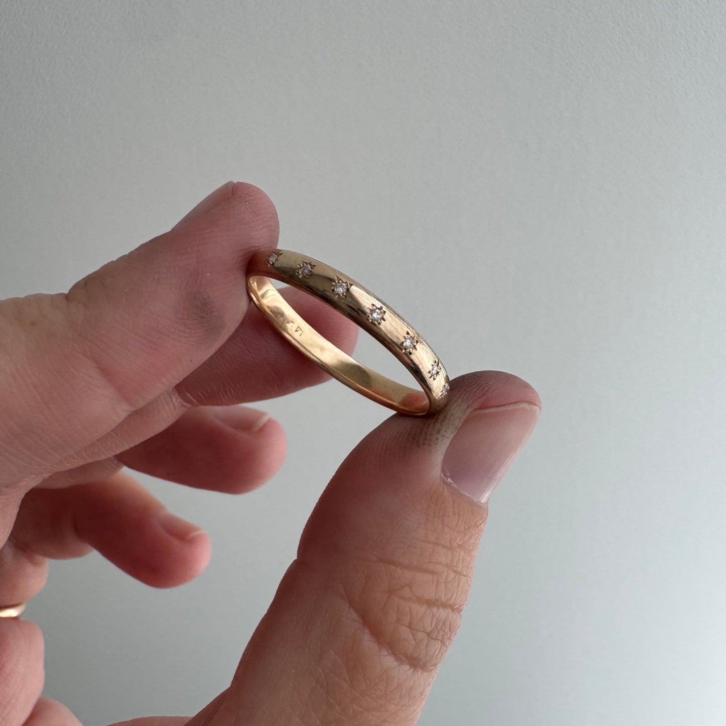 reimagined V I N T A G E // star story / 14k D-shaped 2.85mm band with seven new star-set diamonds / size 9.75