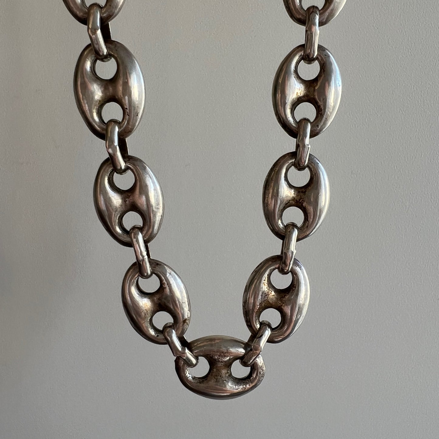 V I N T A G E // superior puffy links / sterling silver puffy mariner link chunky silver necklace / 16.75", 77g