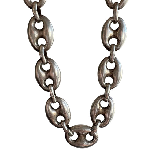 V I N T A G E // superior puffy links / sterling silver puffy mariner link chunky silver necklace / 16.75", 77g