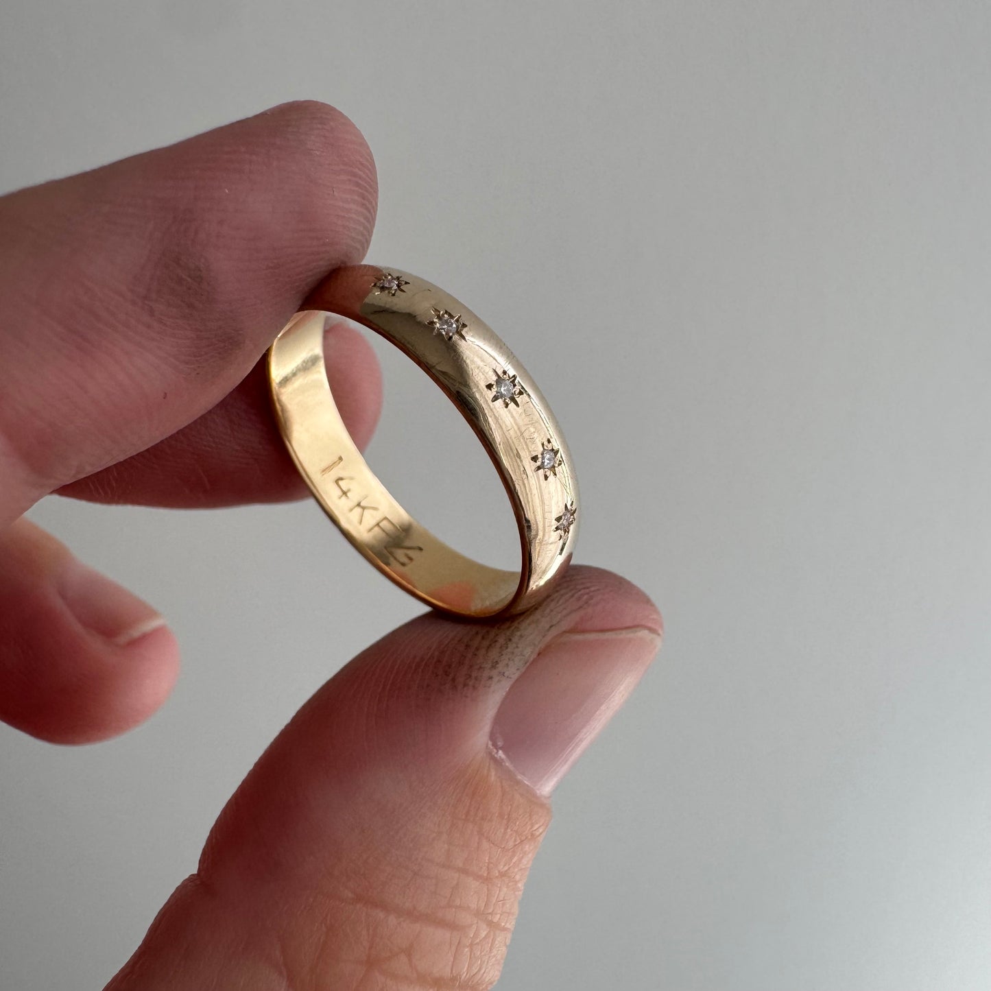 reimagined V I N T A G E // star story / 14k 4.1mm wide band with five new star-set diamonds / size 7 to 7.75