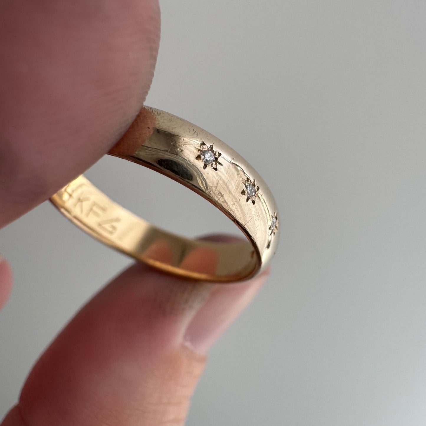 reimagined V I N T A G E // star story / 14k 4.1mm wide band with five new star-set diamonds / size 7 to 7.75