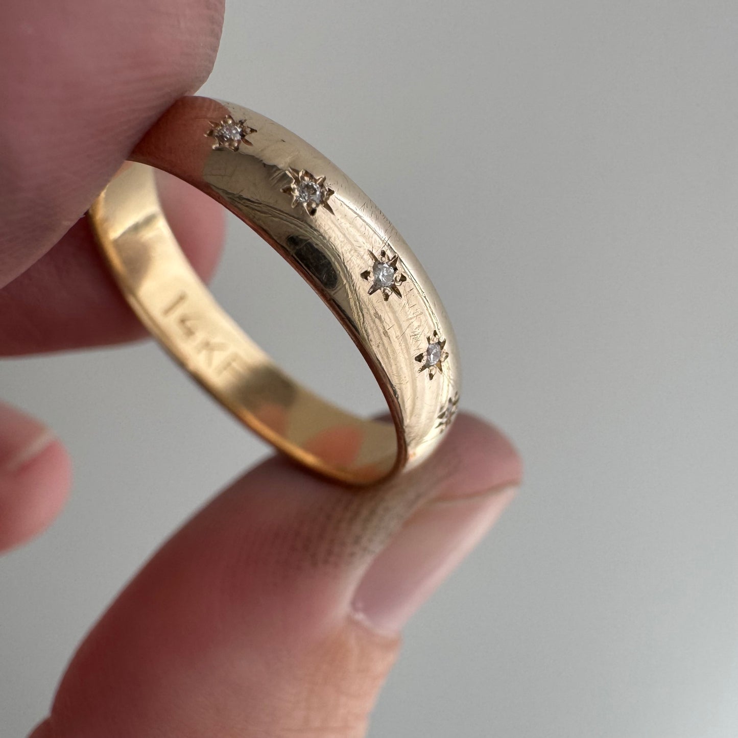 reimagined V I N T A G E // star story / 14k 4.1mm wide band with five new star-set diamonds / size 7 to 7.75