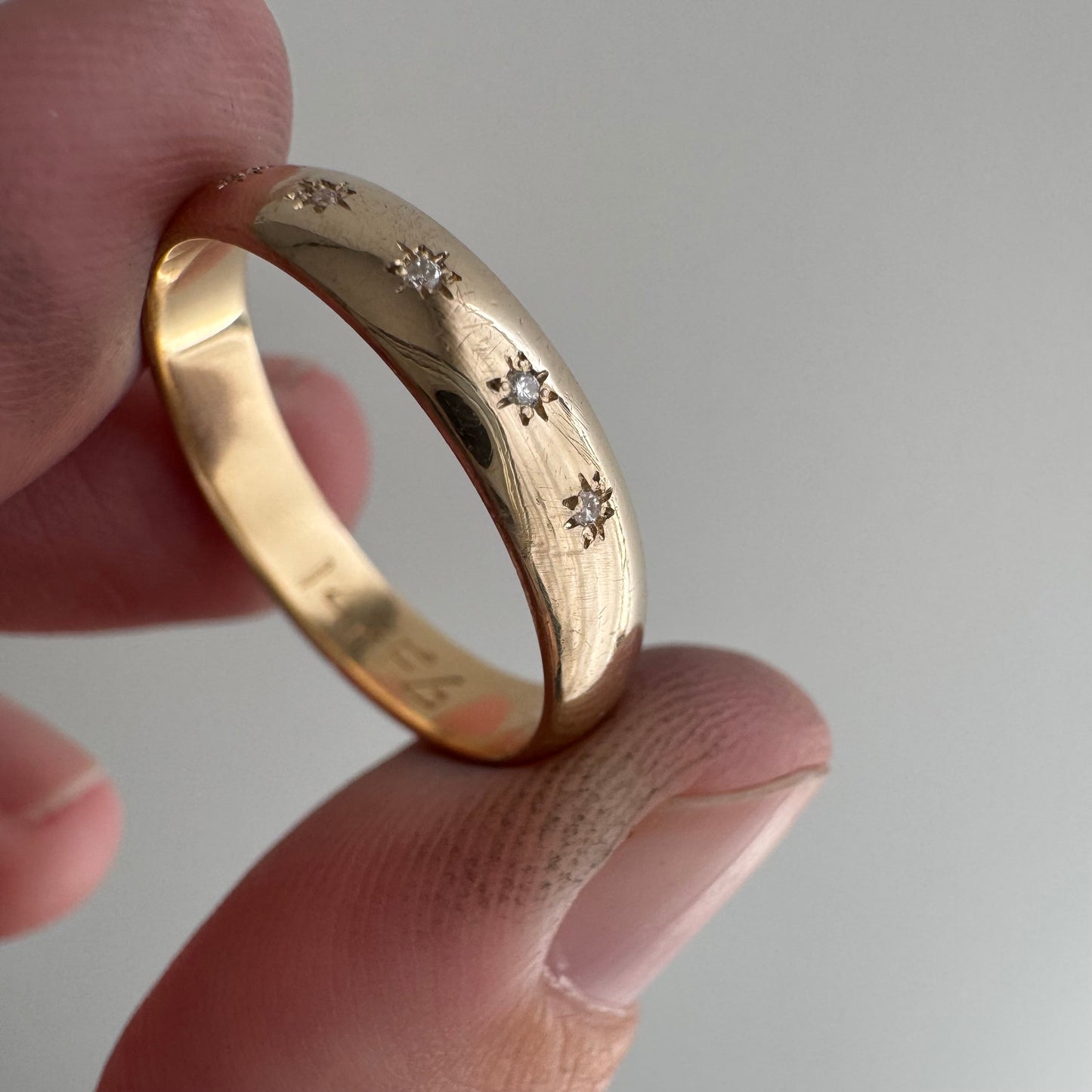 reimagined V I N T A G E // star story / 14k 4.1mm wide band with five new star-set diamonds / size 7 to 7.75