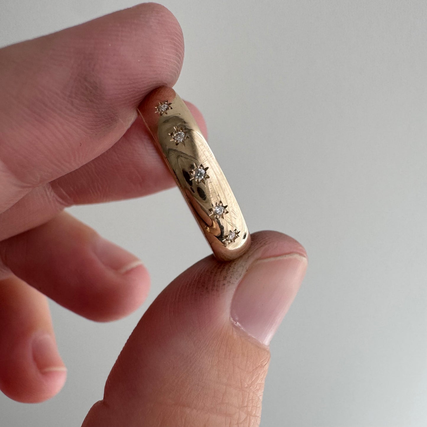 reimagined V I N T A G E // star story / 14k 4.1mm wide band with five new star-set diamonds / size 7 to 7.75